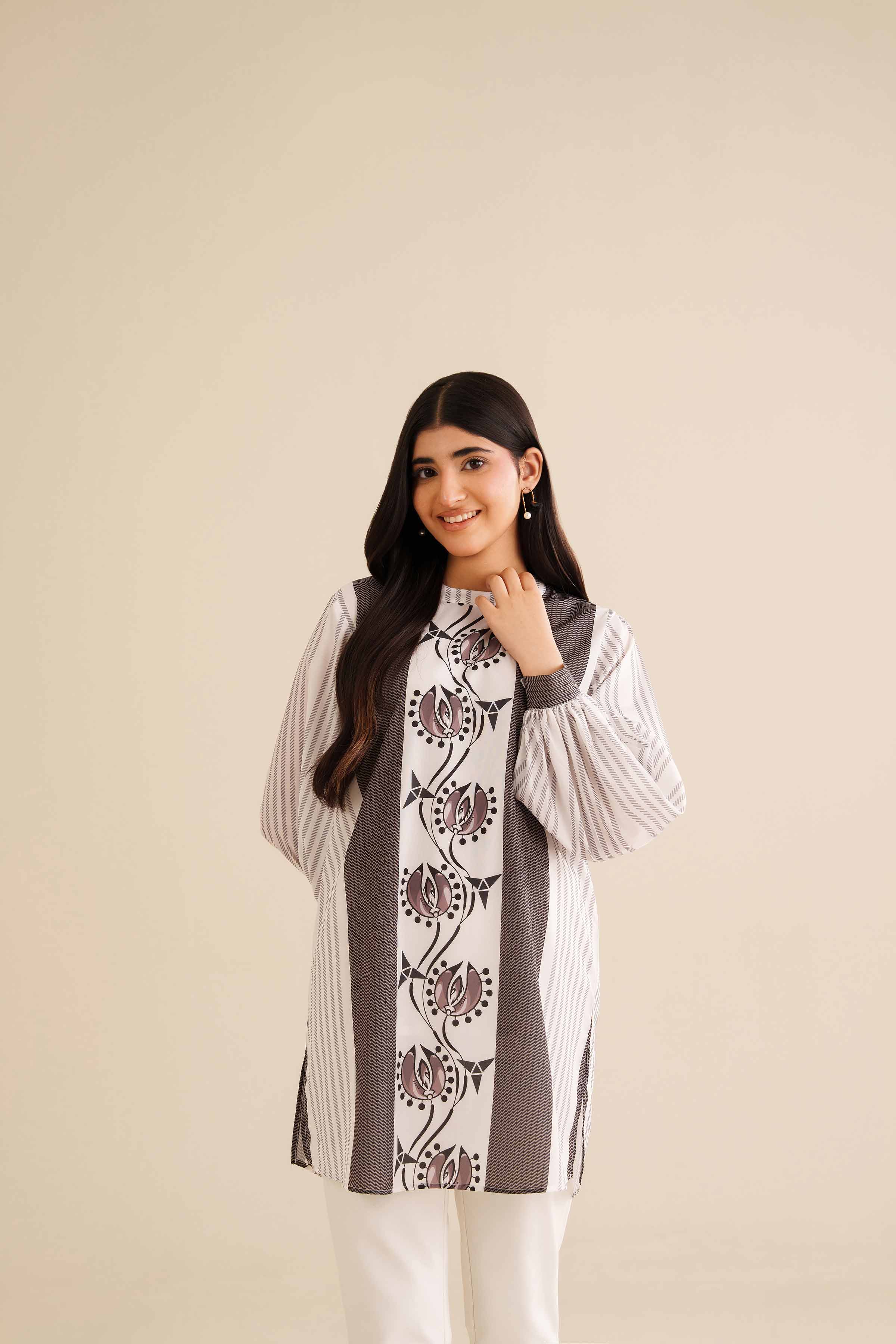 Printed Tunic - AW25-36 READY TO WEAR White Silk 1 Piece Printed