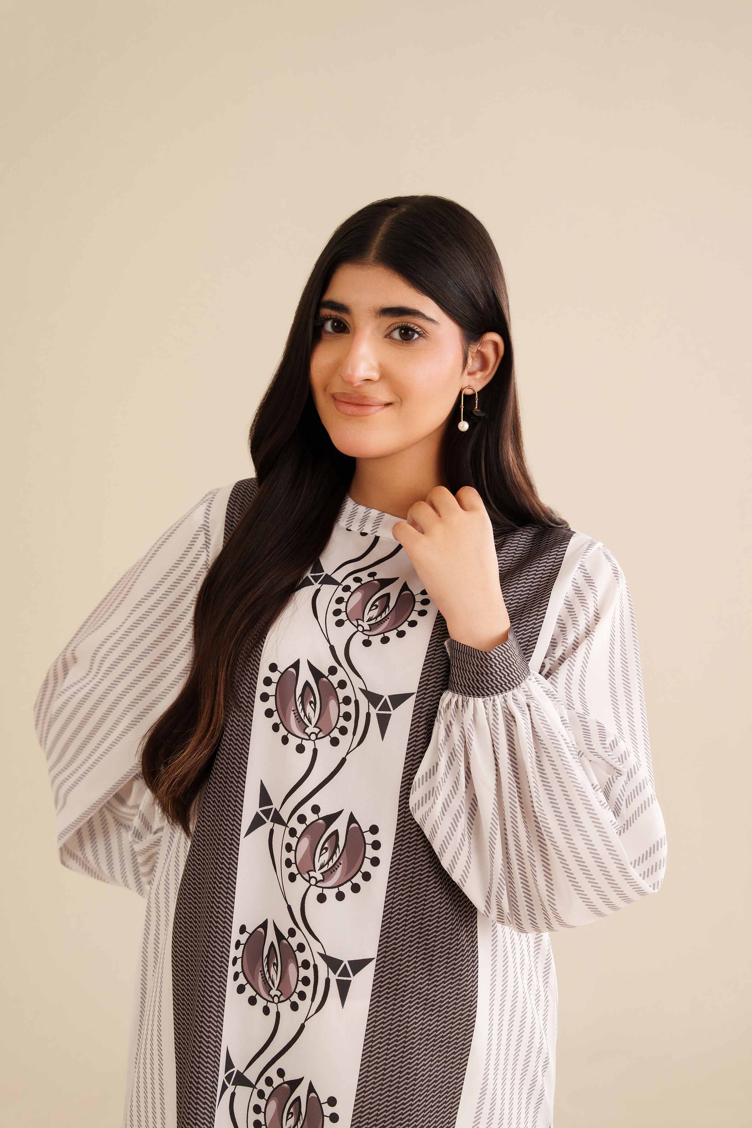 Printed Tunic - AW25-36 READY TO WEAR White Silk 1 Piece Printed
