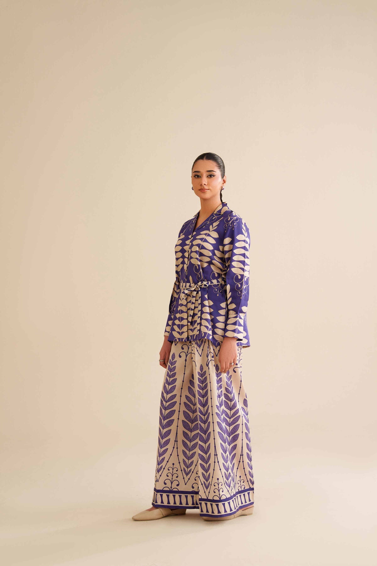 2 Piece - Printed Suit - AW25-39 Blue Satin 2PC Printed Nishat Australia
