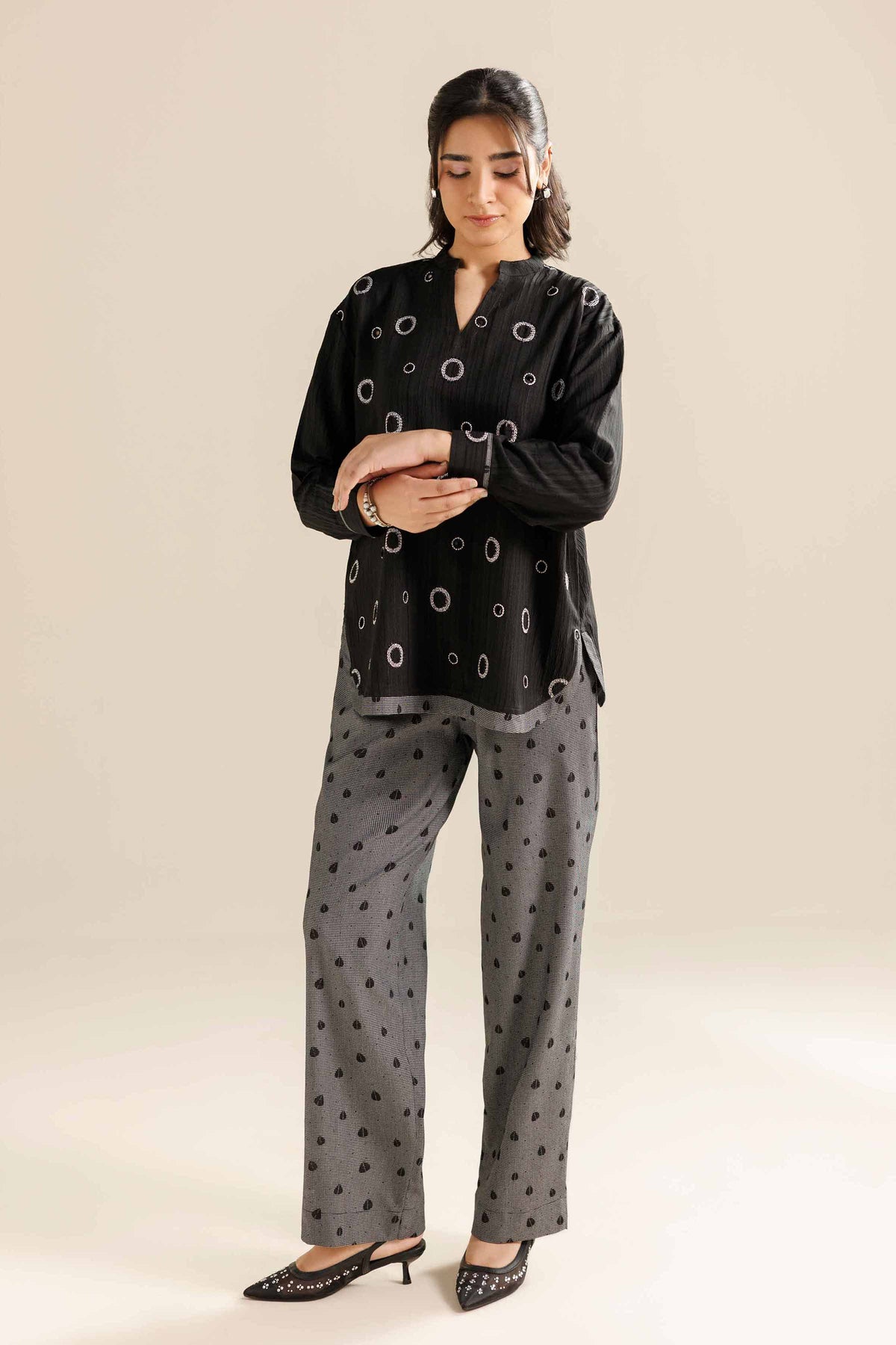 2 Piece - Printed Suit - AW25-45 Black Chiffon 2PC Printed Nishat Australia