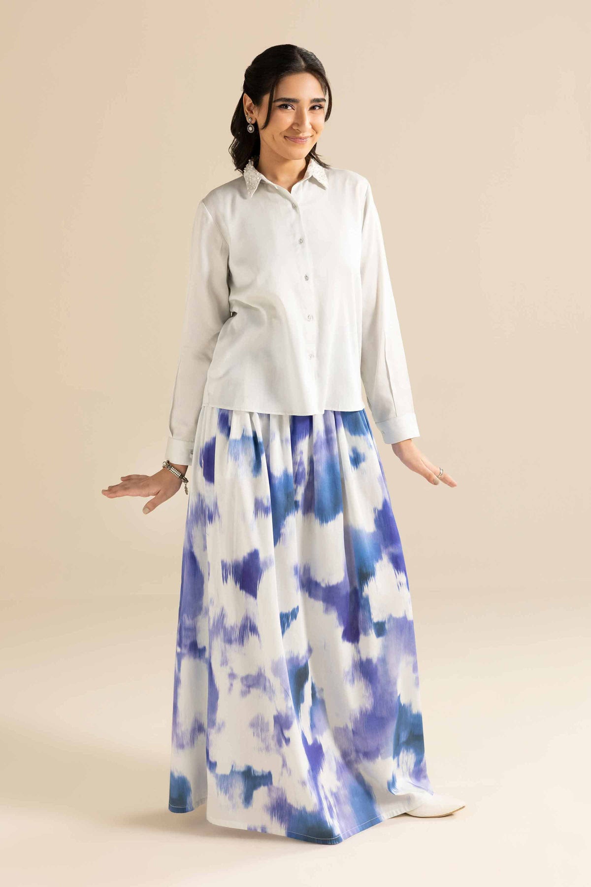 2 Piece - Printed Suit - AW25-59 Blue Satin 2PC Printed Nishat Australia