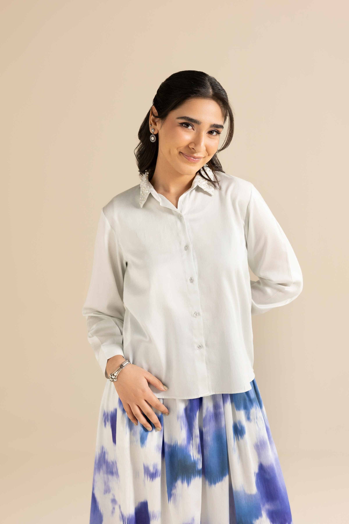 2 Piece - Printed Suit - AW25-59 Blue Satin 2PC Printed Nishat Australia