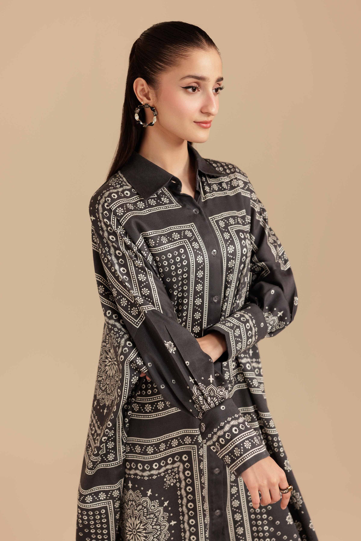 Printed Shirt - FS25-48 Grey Satin 1PC Printed Nishat Australia