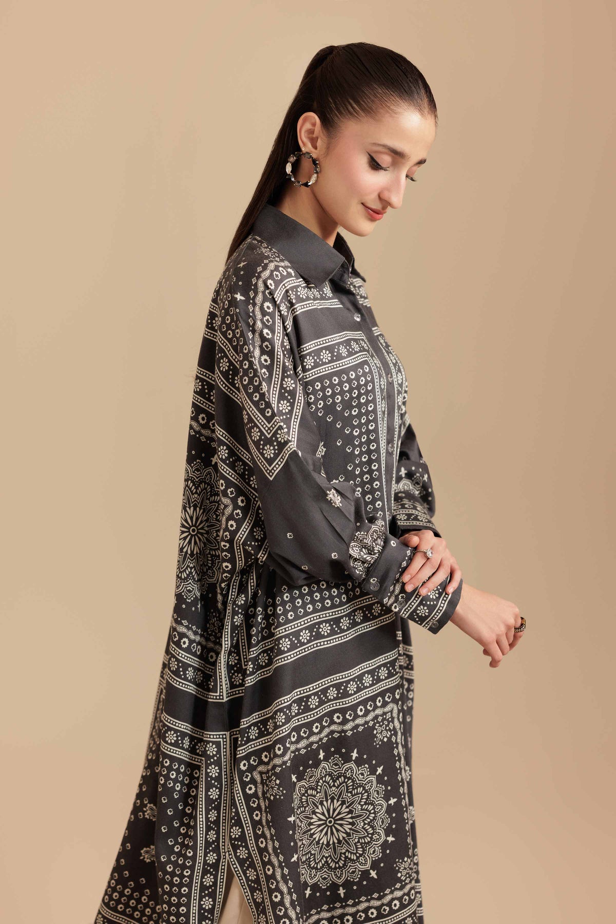Printed Shirt - FS25-48 Grey Satin 1PC Printed Nishat Australia