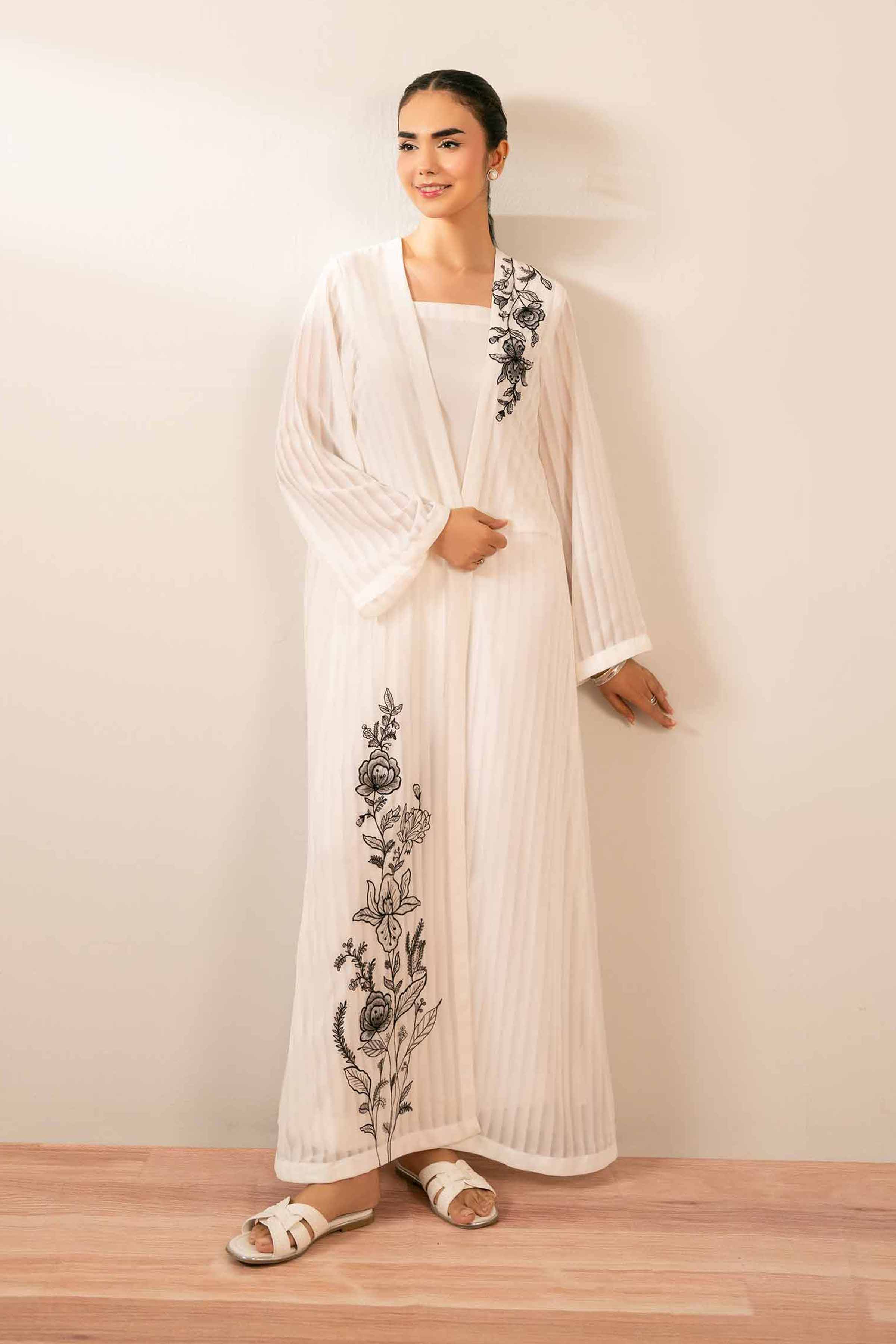 3 Piece - Embroidered Suit - FS25-70 READY TO WEAR White Chiffon 3PC Embroidered