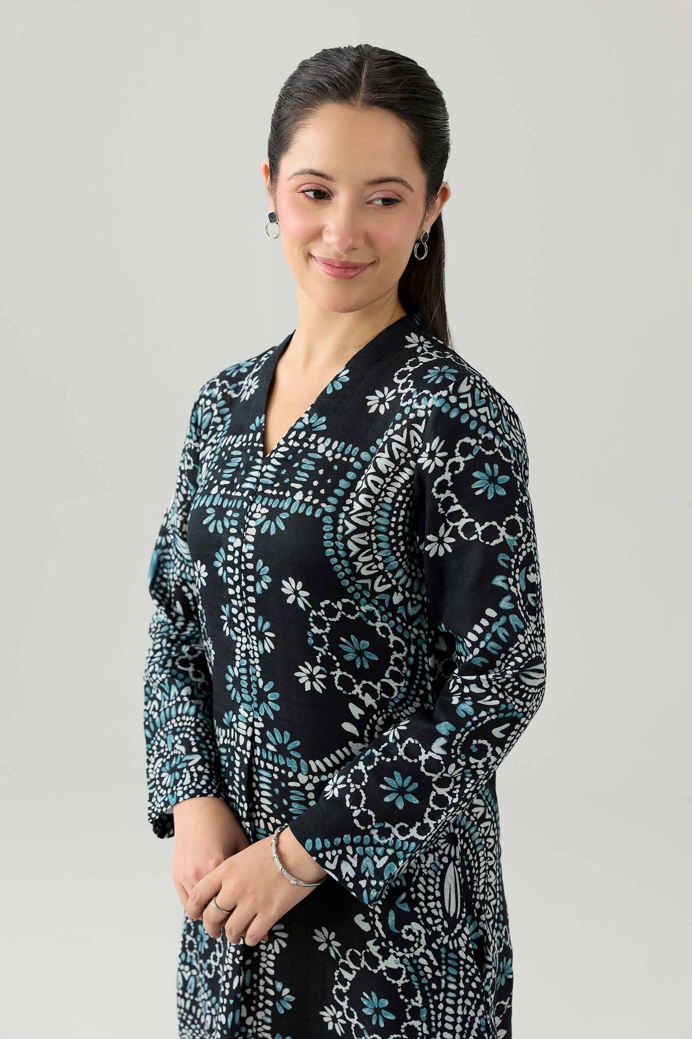 Printed Dress - FS26-08 Black Dobby 1PC Printed Nishat Australia
