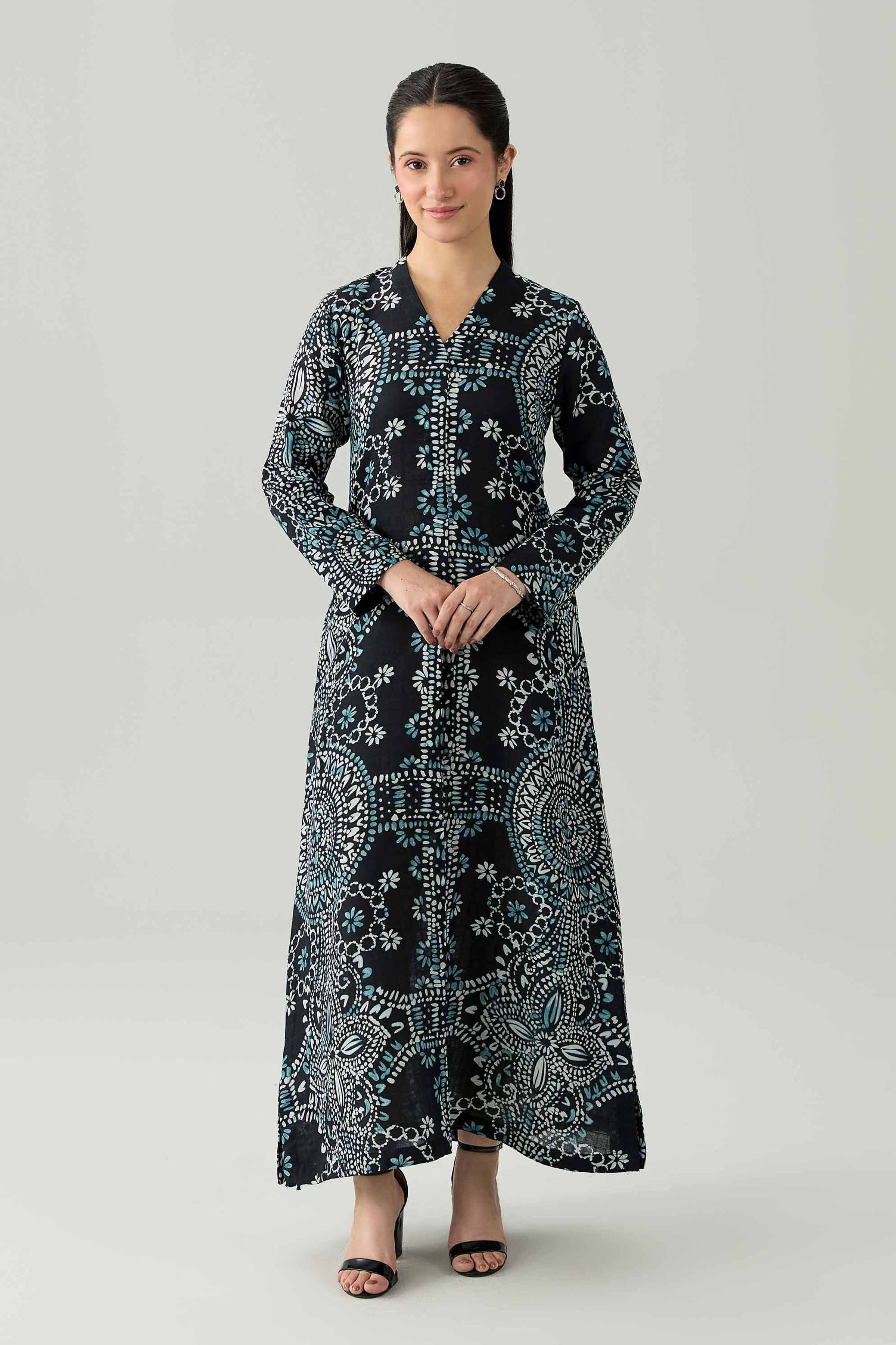 Printed Dress - FS26-08 Black Dobby 1PC Printed Nishat Australia