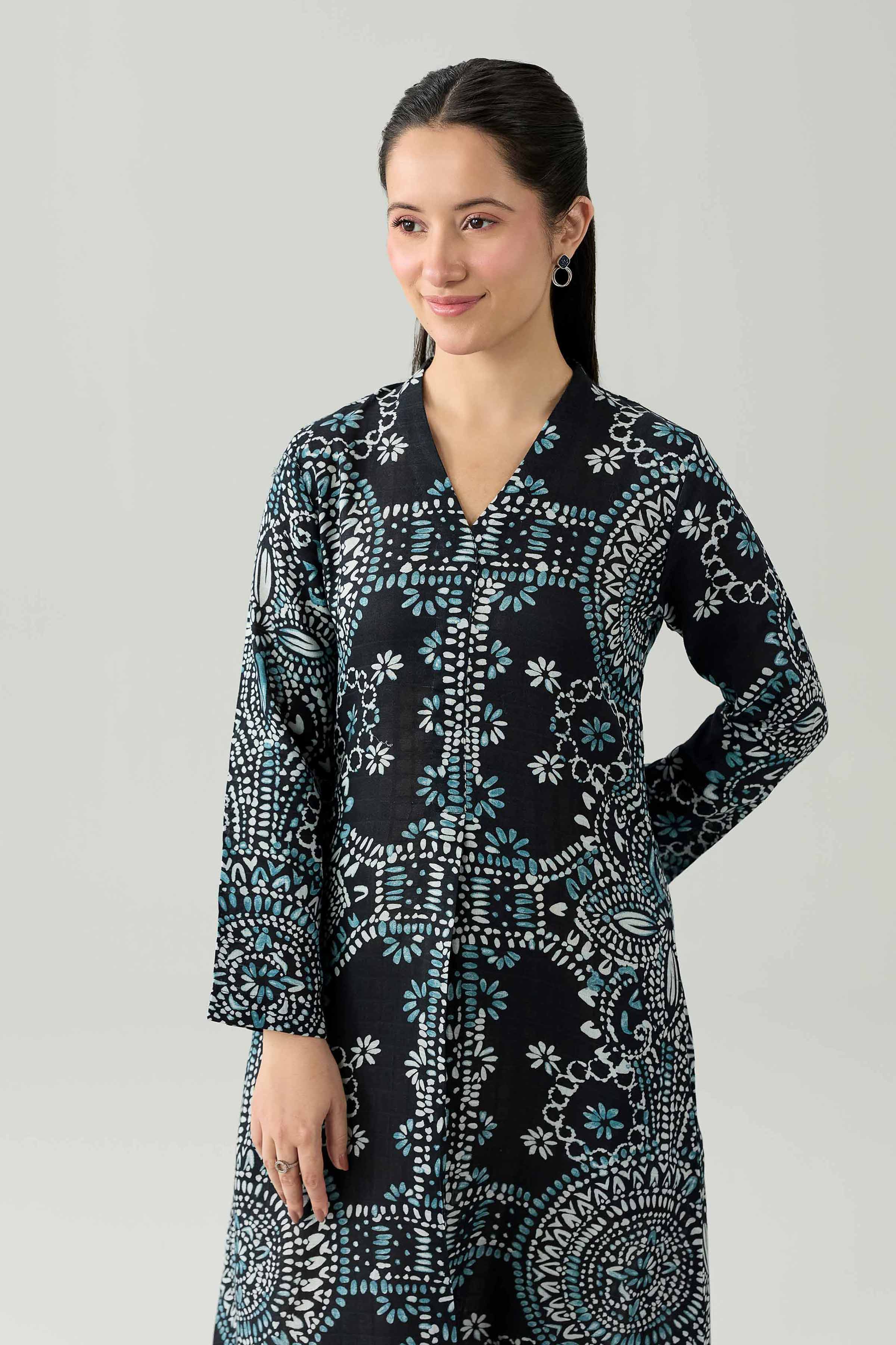 Printed Dress - FS26-08 Black Dobby 1PC Printed Nishat Australia