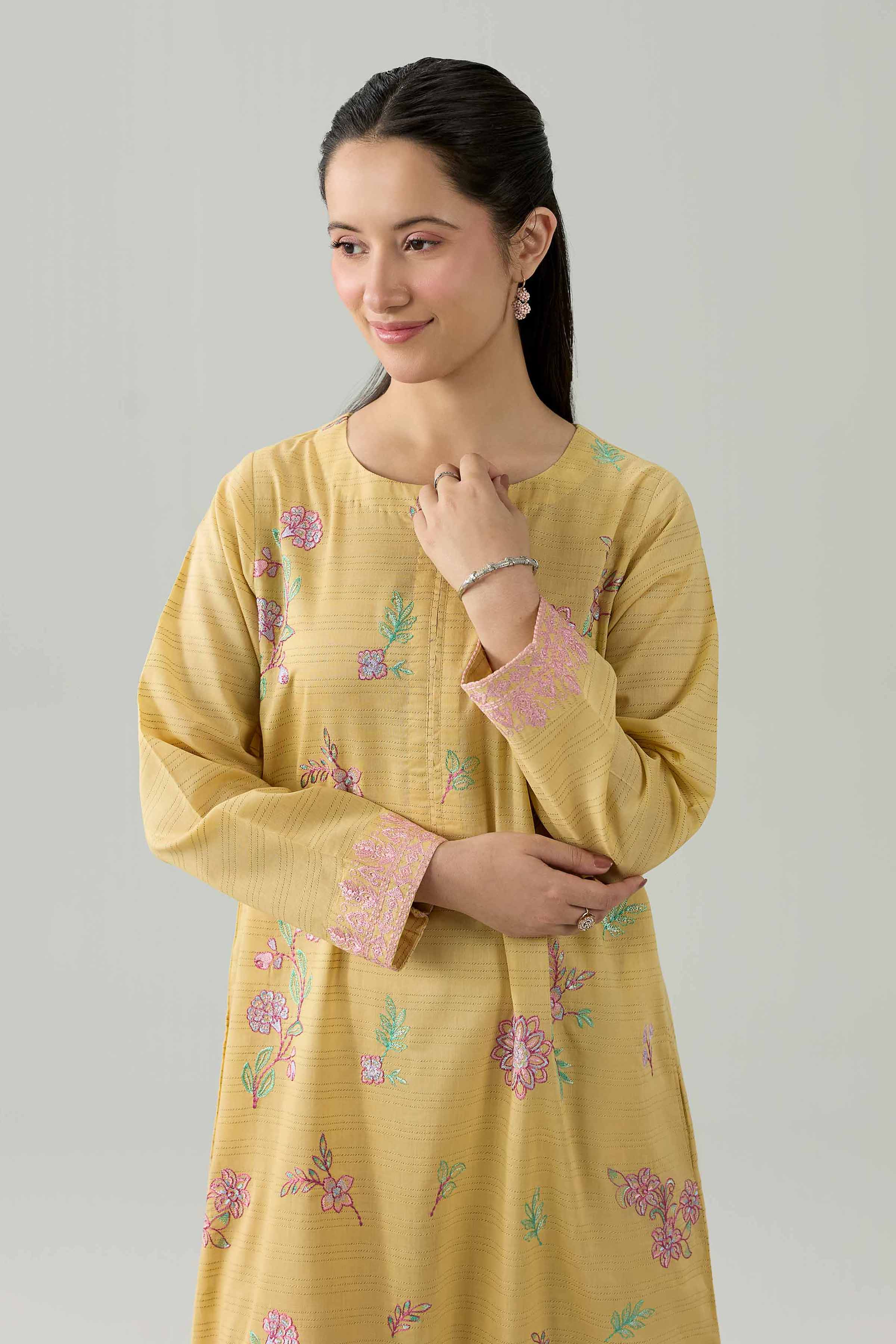 Embroidered Dress - FS26-20 Yellow Dobby 1PC Embroidered Nishat Australia