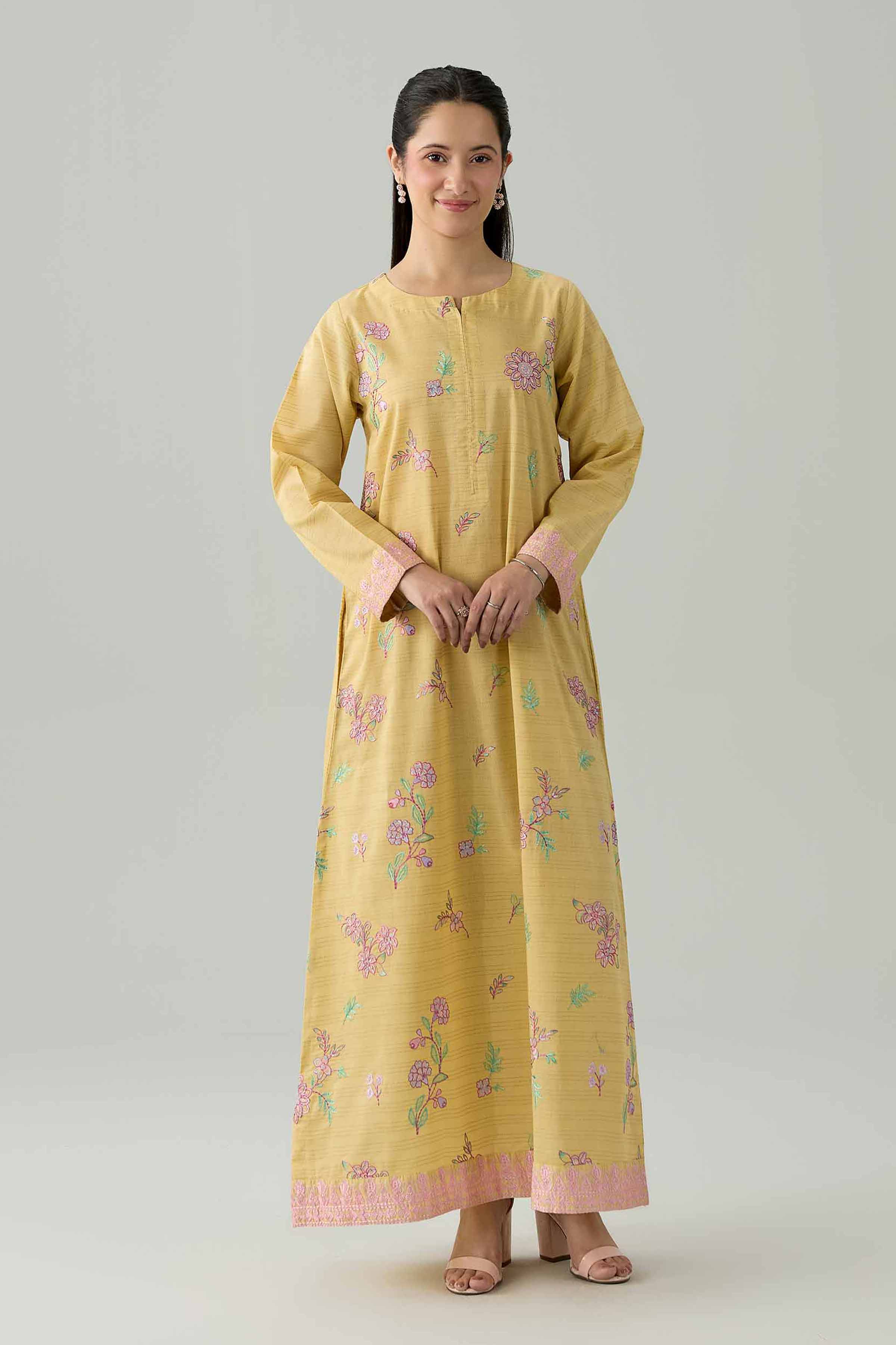 Embroidered Dress - FS26-20 Yellow Dobby 1PC Embroidered Nishat Australia