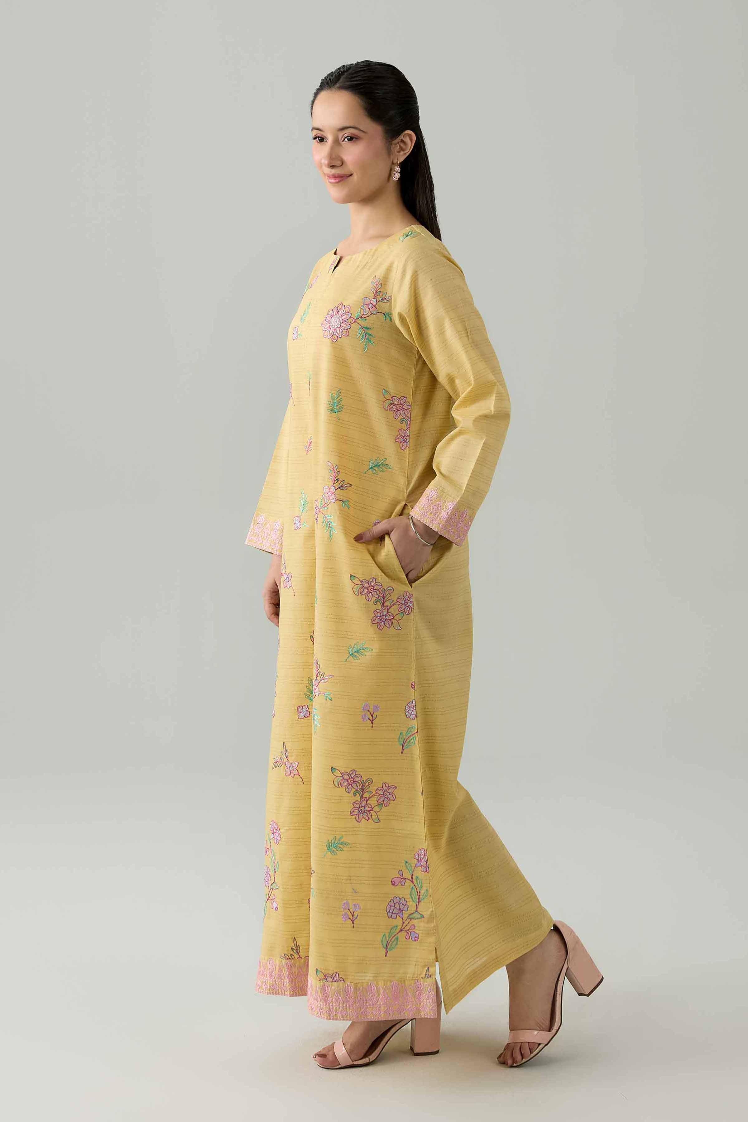 Embroidered Dress - FS26-20 Yellow Dobby 1PC Embroidered Nishat Australia