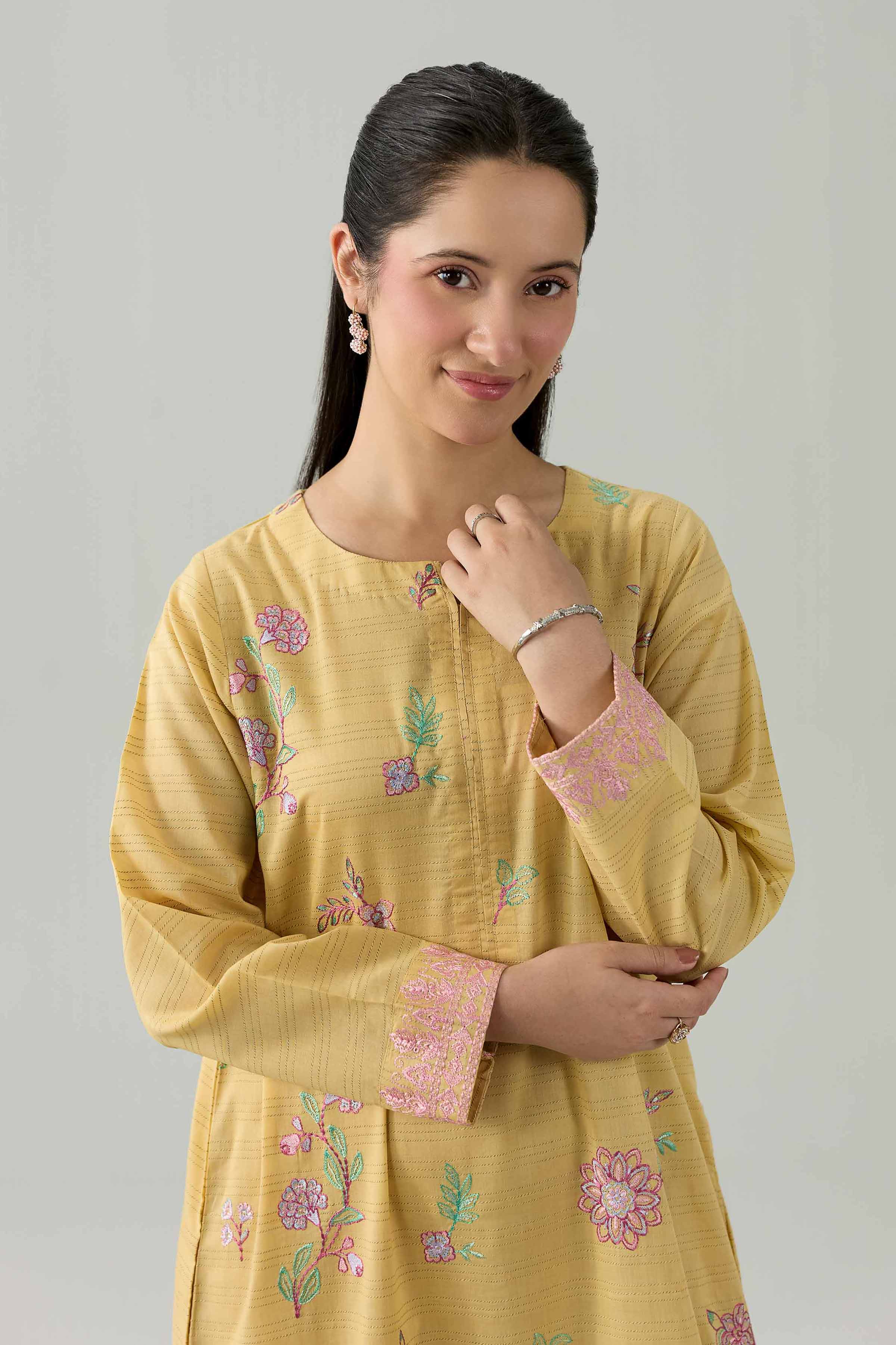 Embroidered Dress - FS26-20 Yellow Dobby 1PC Embroidered Nishat Australia