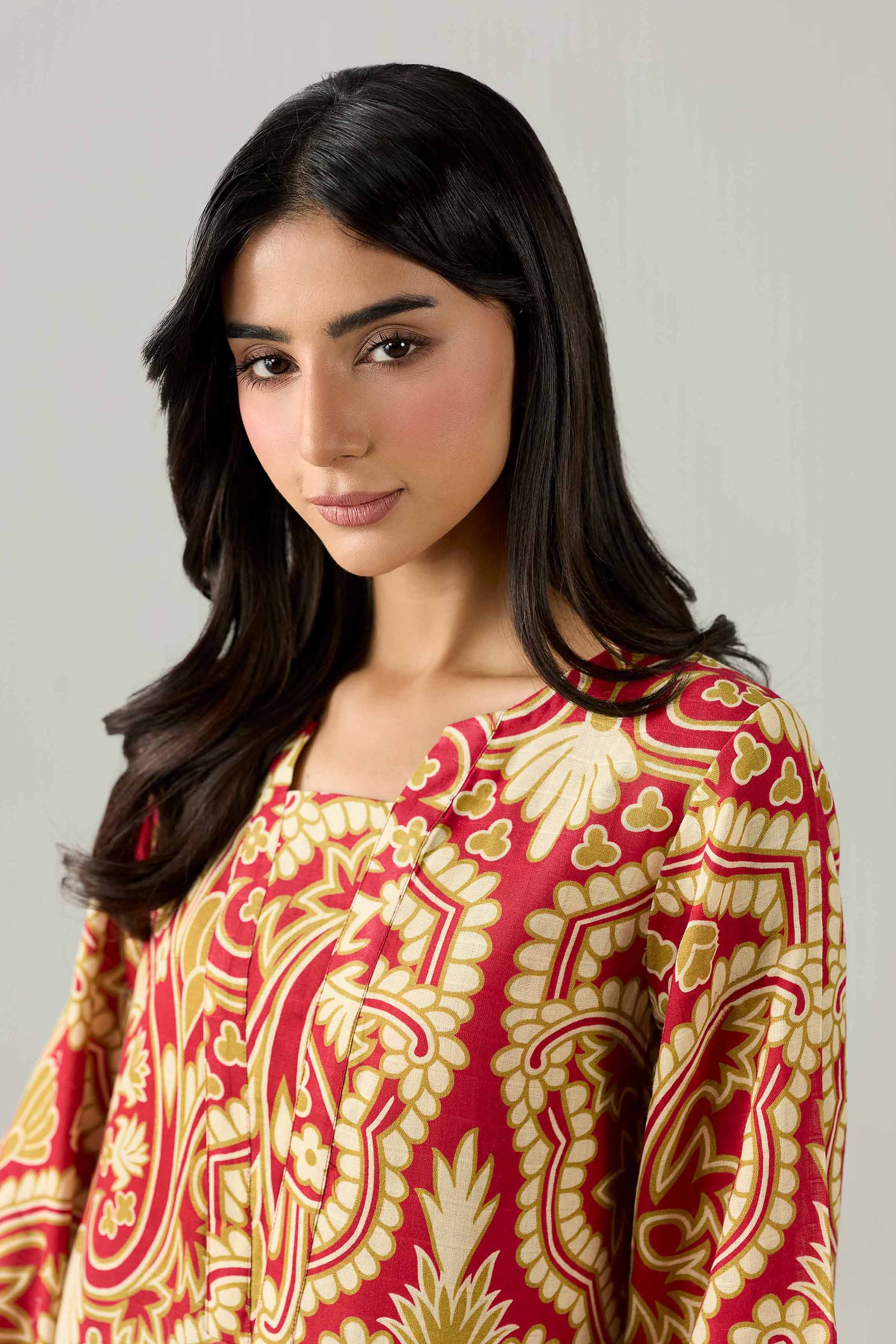 Printed Dress - FS26-21 Red Dobby 1PC Printed Nishat Australia
