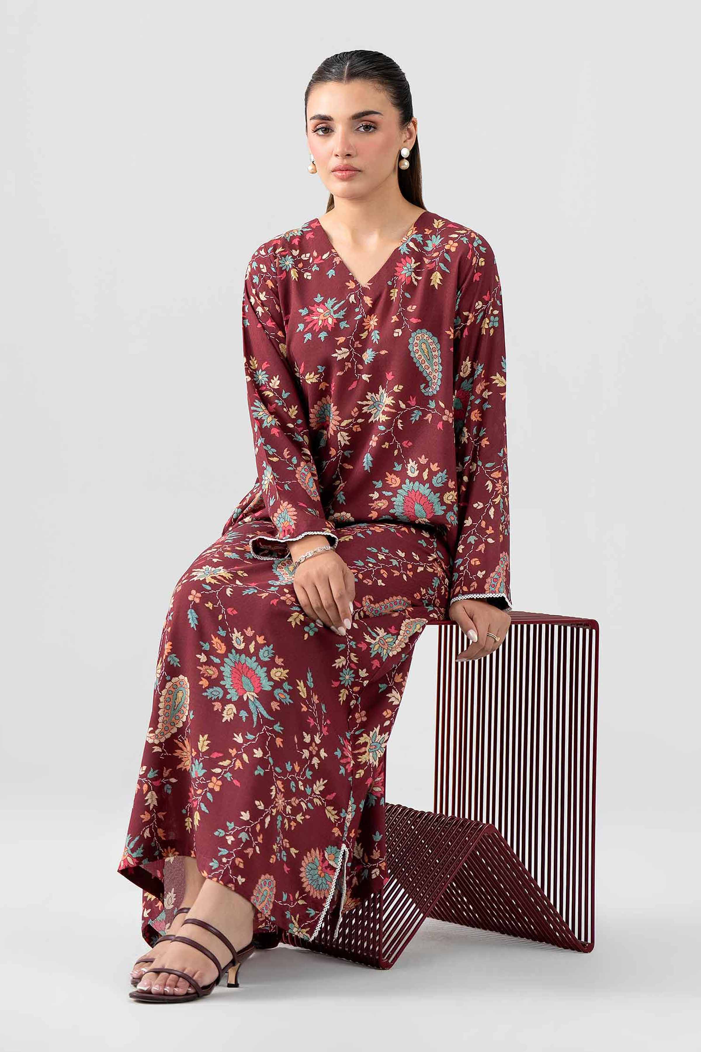 Printed Dress - FS26-28 Red Dobby 1PC Printed Nishat Australia