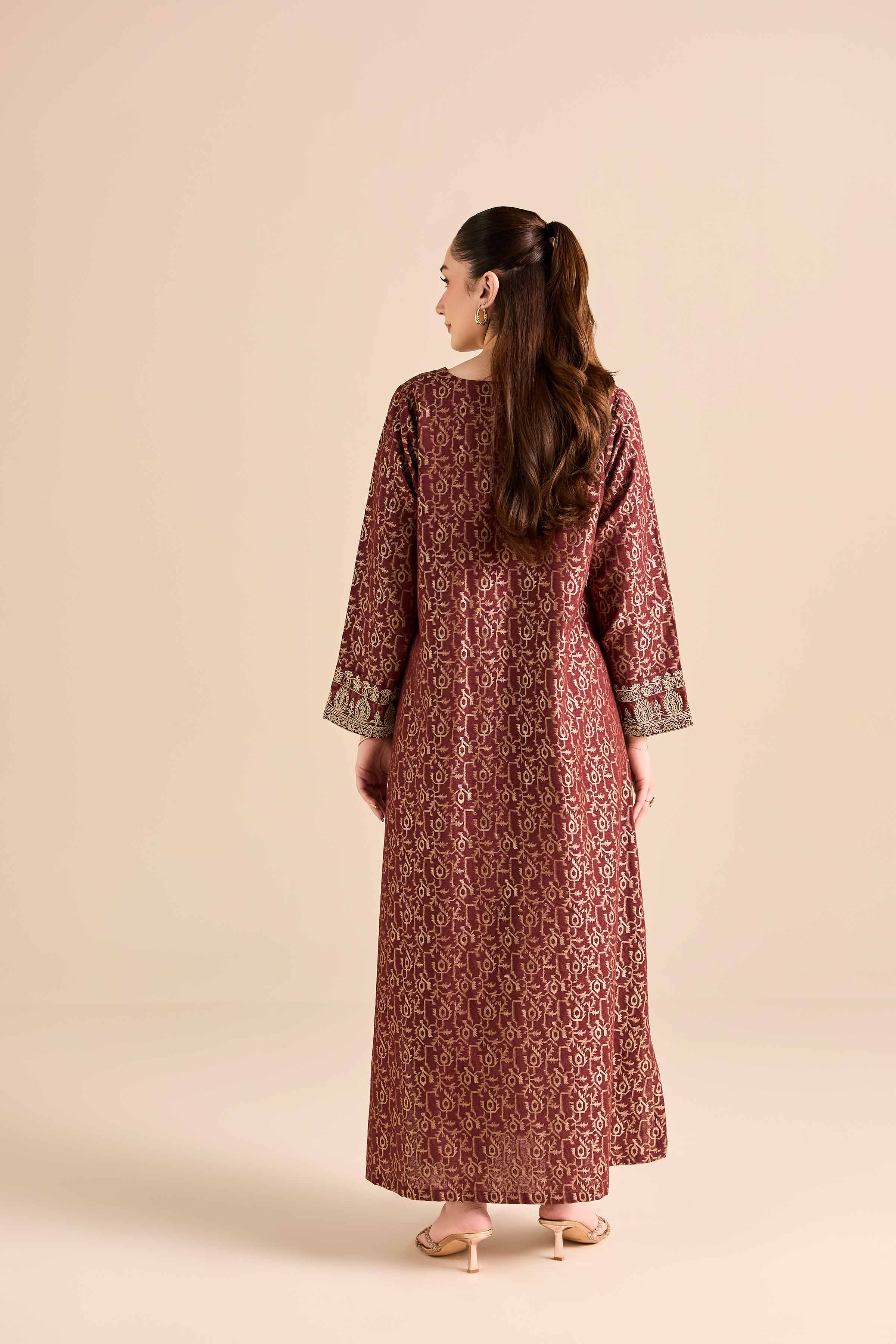 Embroidered Shirt - FW25-15 READY TO WEAR Red Jacquard 1PC Embroidered