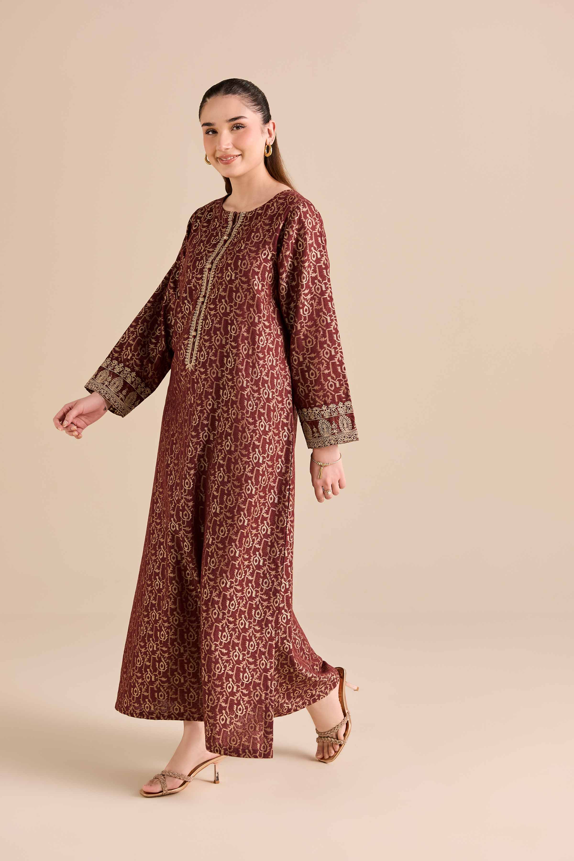 Embroidered Shirt - FW25-15 READY TO WEAR Red Jacquard 1PC Embroidered