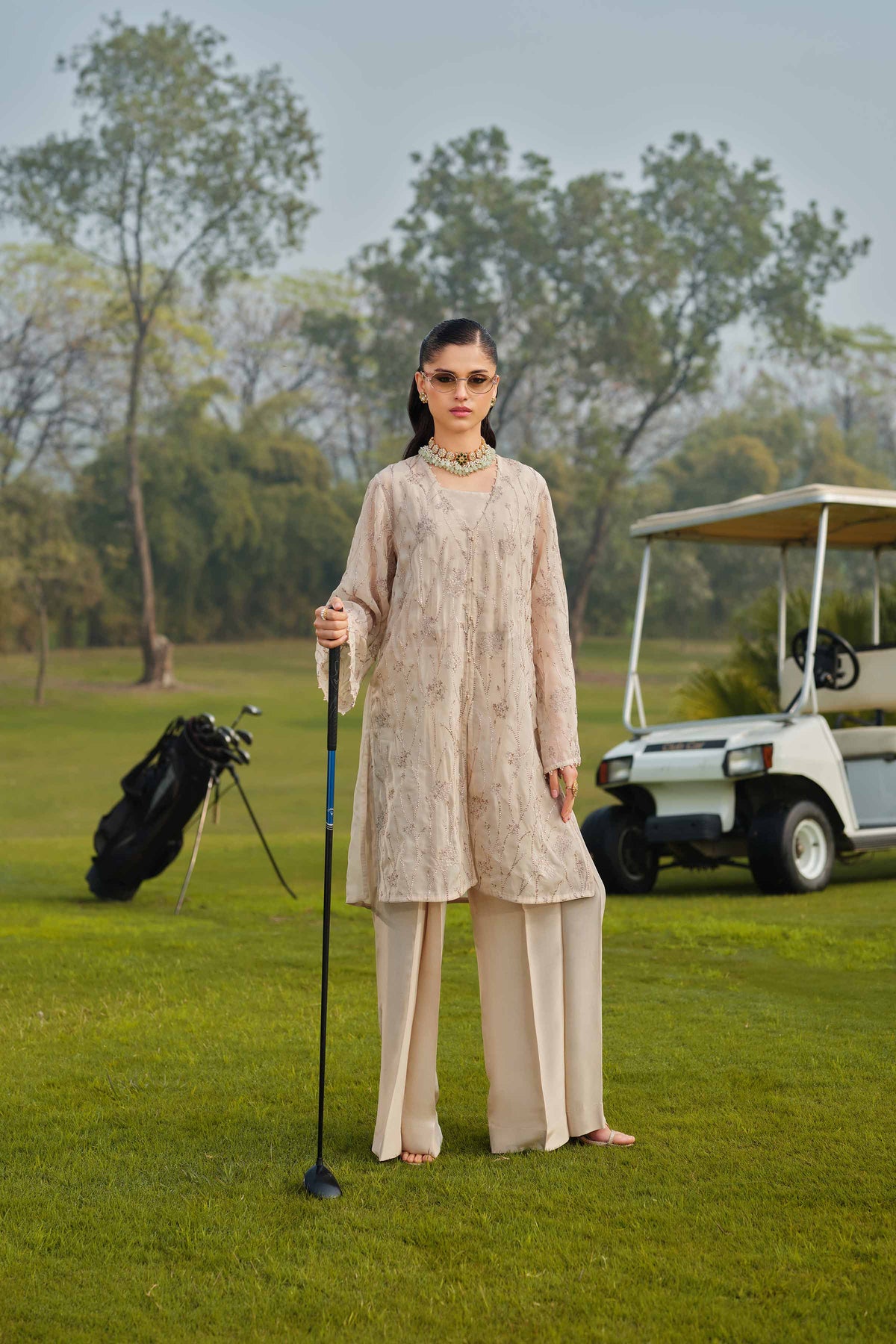 DEEVA - KBS26-45 Beige Organza 3 Pieces Embroidered Nishat Australia