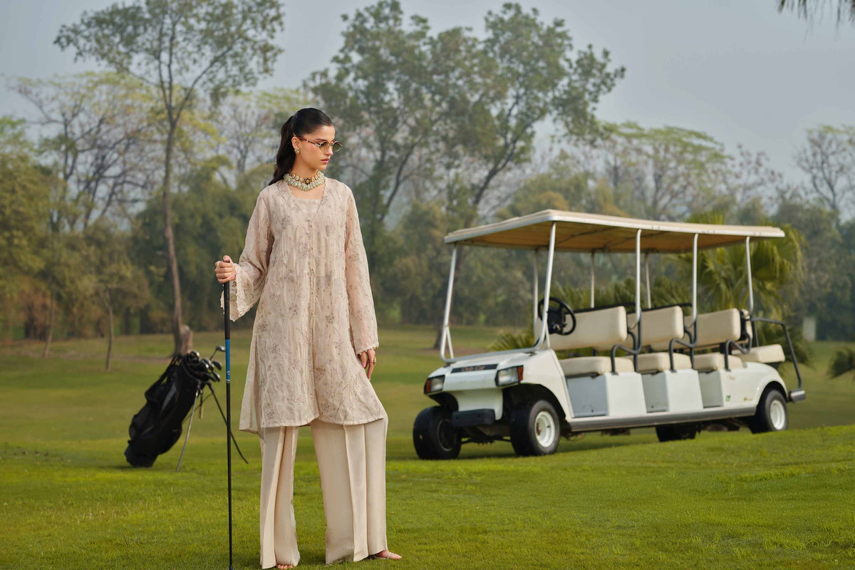DEEVA - KBS26-45 Beige Organza 3 Pieces Embroidered Nishat Australia