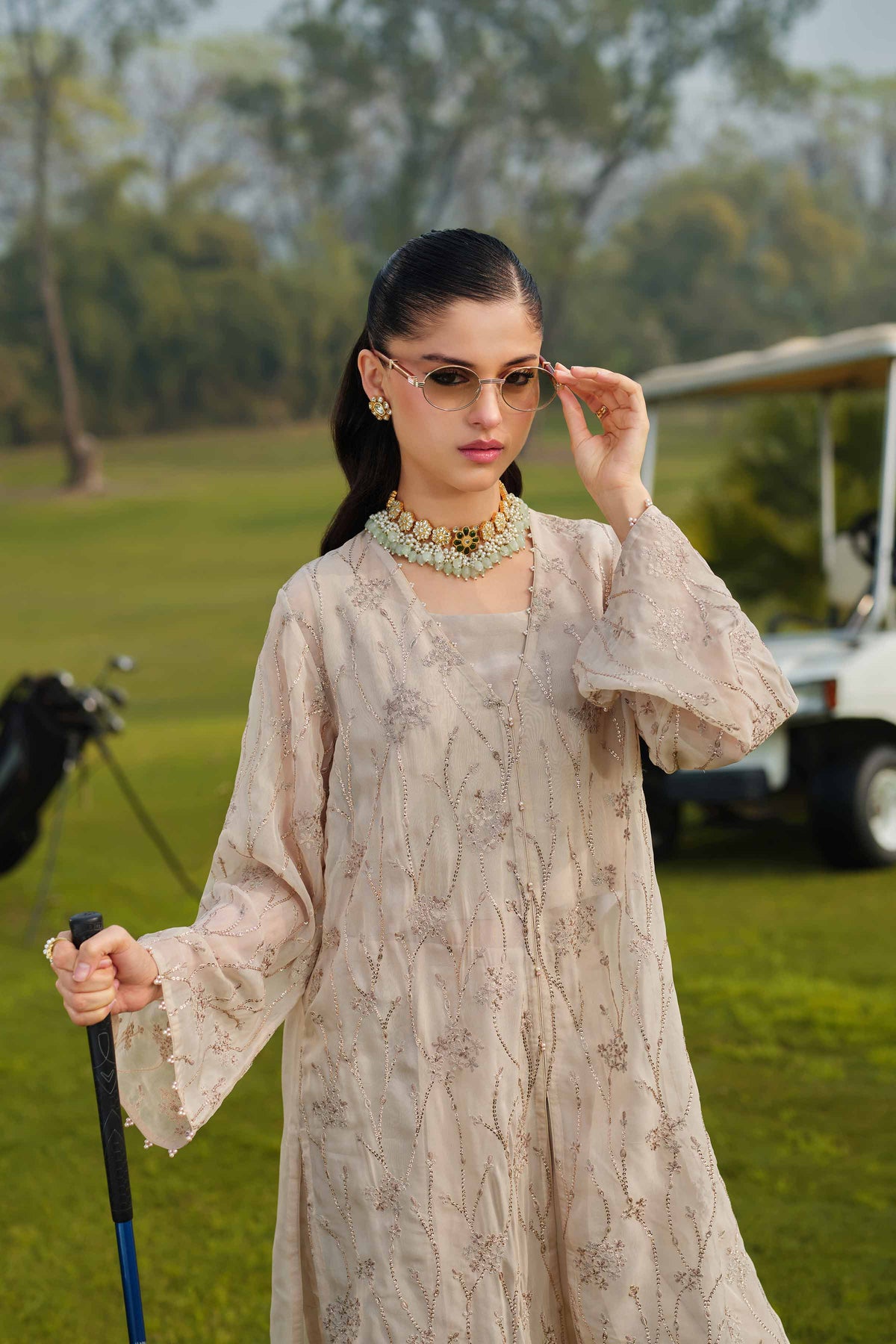 DEEVA - KBS26-45 Beige Organza 3 Pieces Embroidered Nishat Australia