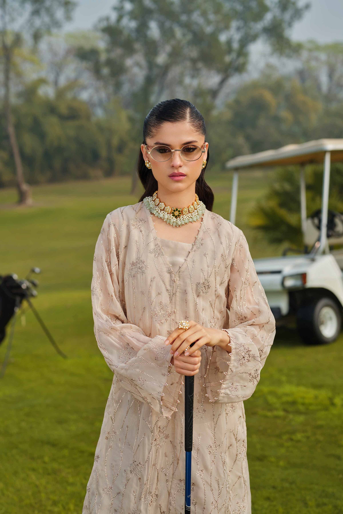 DEEVA - KBS26-45 Beige Organza 3 Pieces Embroidered Nishat Australia