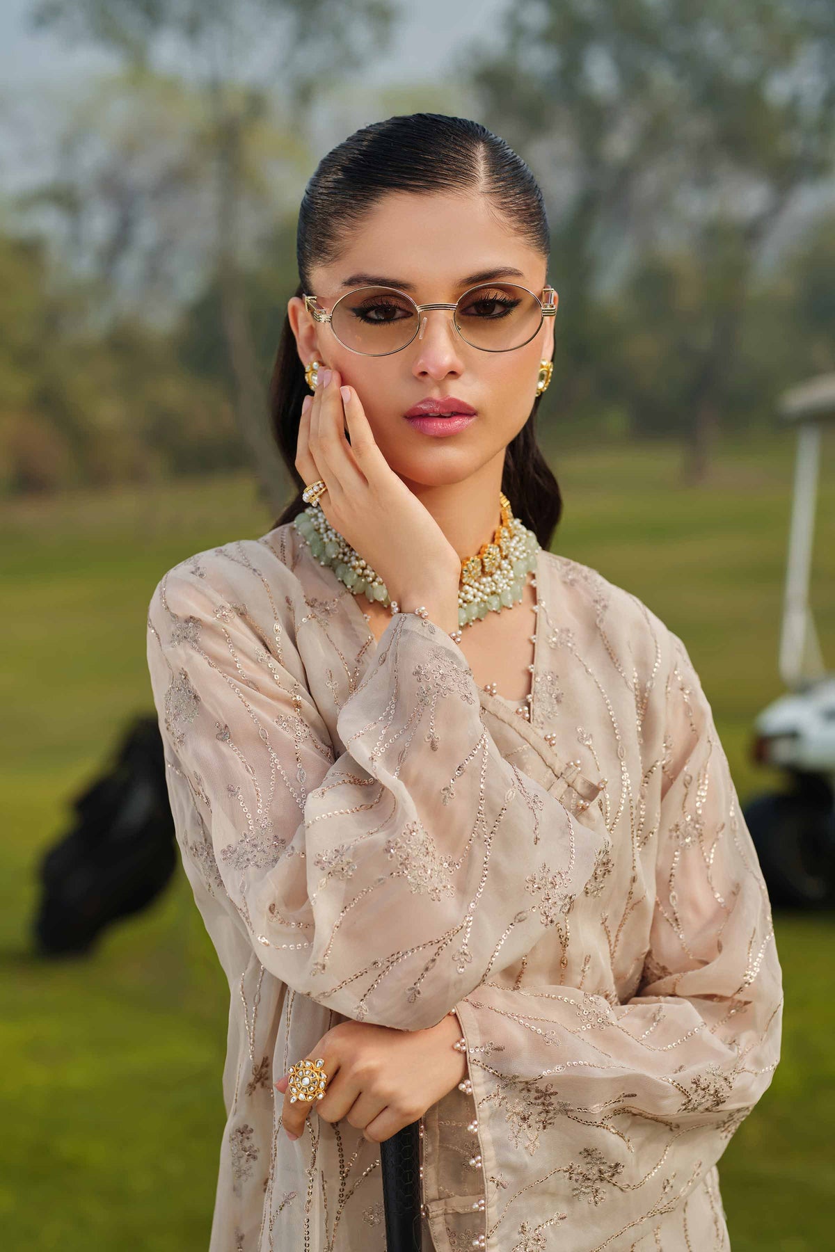 DEEVA - KBS26-45 Beige Organza 3 Pieces Embroidered Nishat Australia