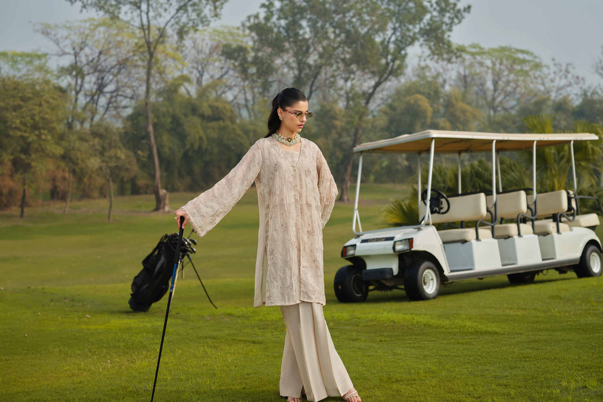 DEEVA - KBS26-45 Beige Organza 3 Pieces Embroidered Nishat Australia