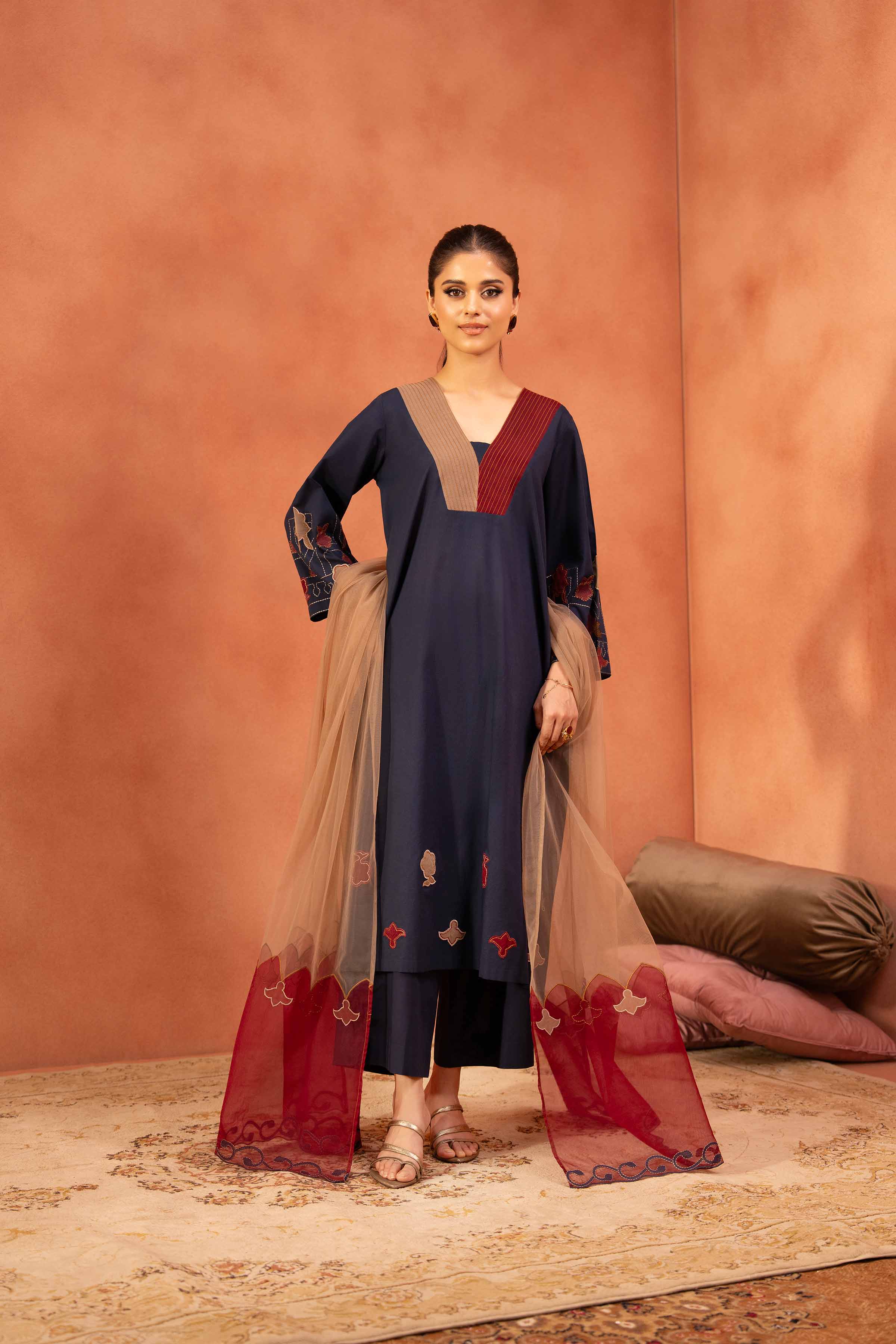 3 Piece - Embroidered Suit - KFE25-126 READY TO WEAR - LUXURY Blue Cambric 3PC Embroidered