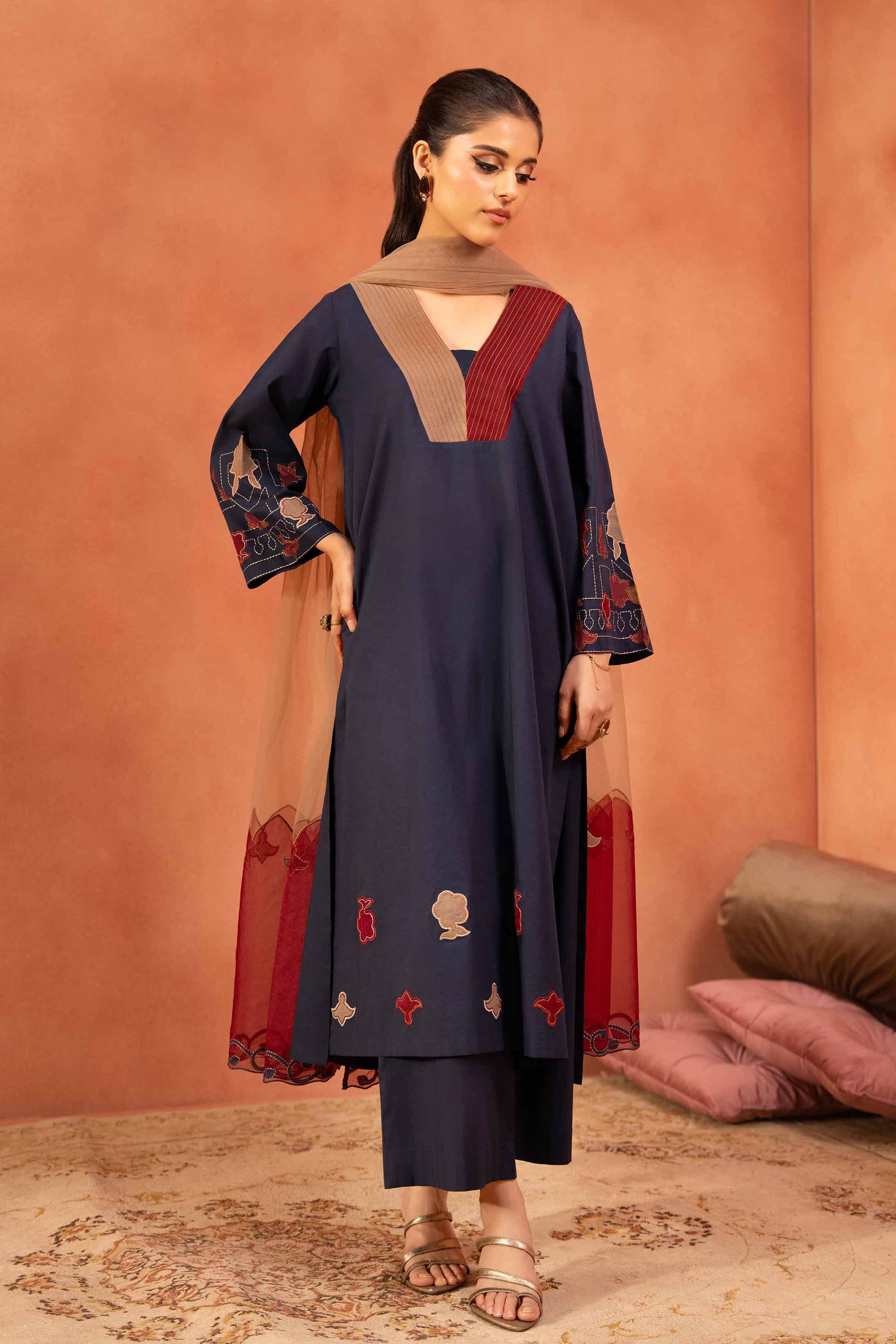 3 Piece - Embroidered Suit - KFE25-126 READY TO WEAR - LUXURY Blue Cambric 3PC Embroidered