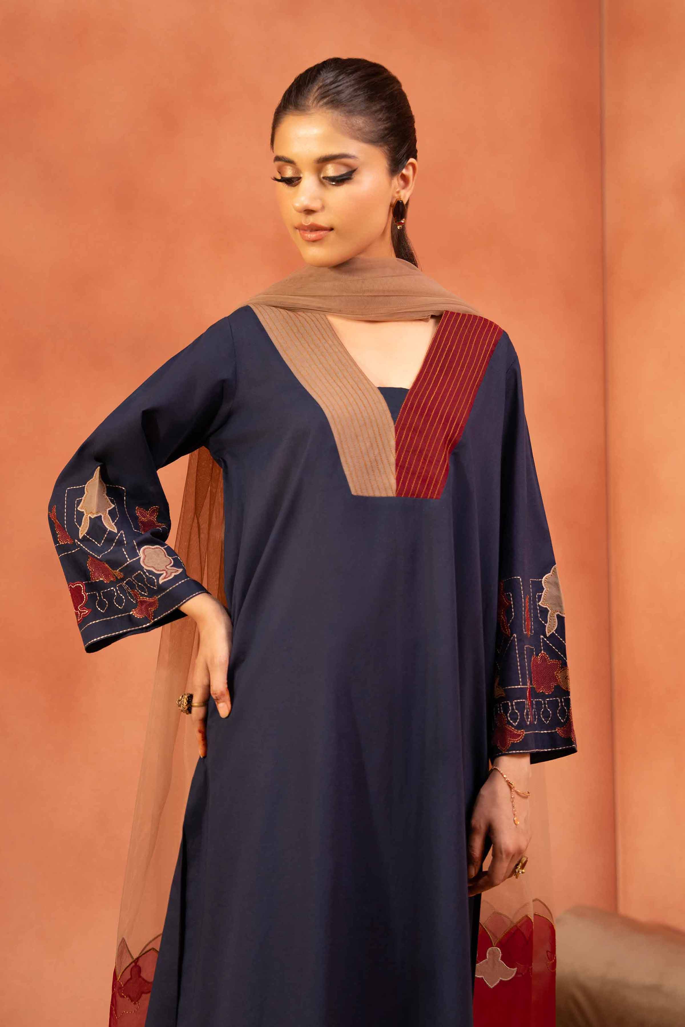 3 Piece - Embroidered Suit - KFE25-126 READY TO WEAR - LUXURY Blue Cambric 3PC Embroidered