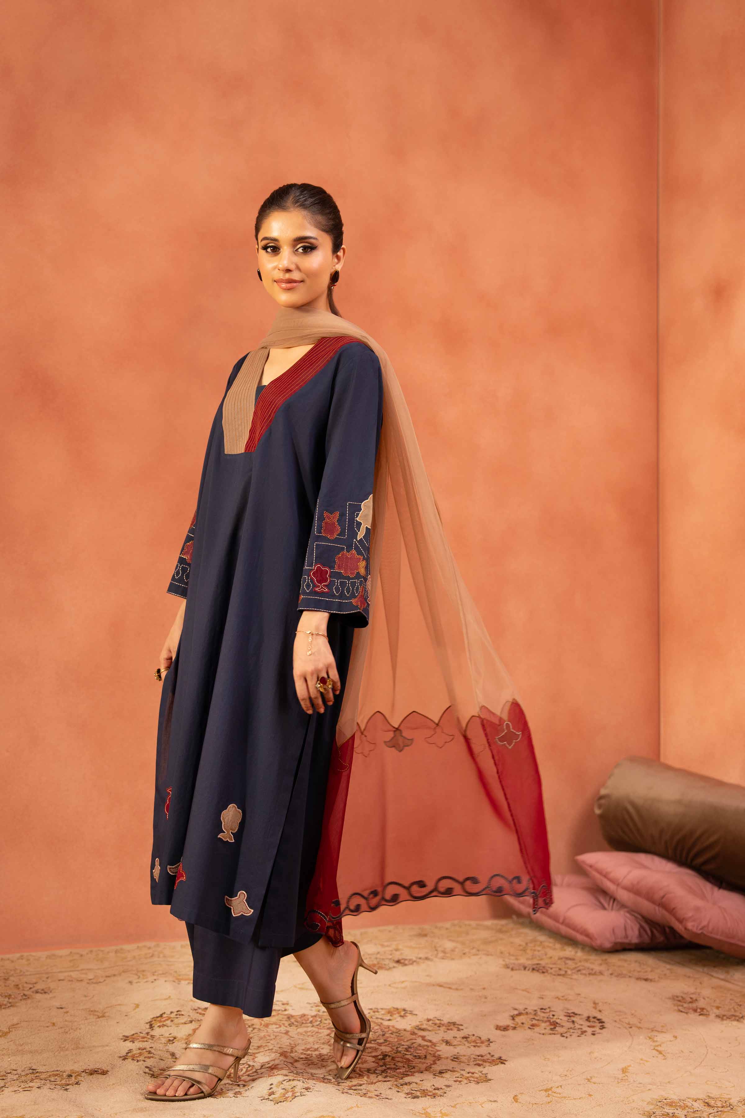 3 Piece - Embroidered Suit - KFE25-126 READY TO WEAR - LUXURY Blue Cambric 3PC Embroidered