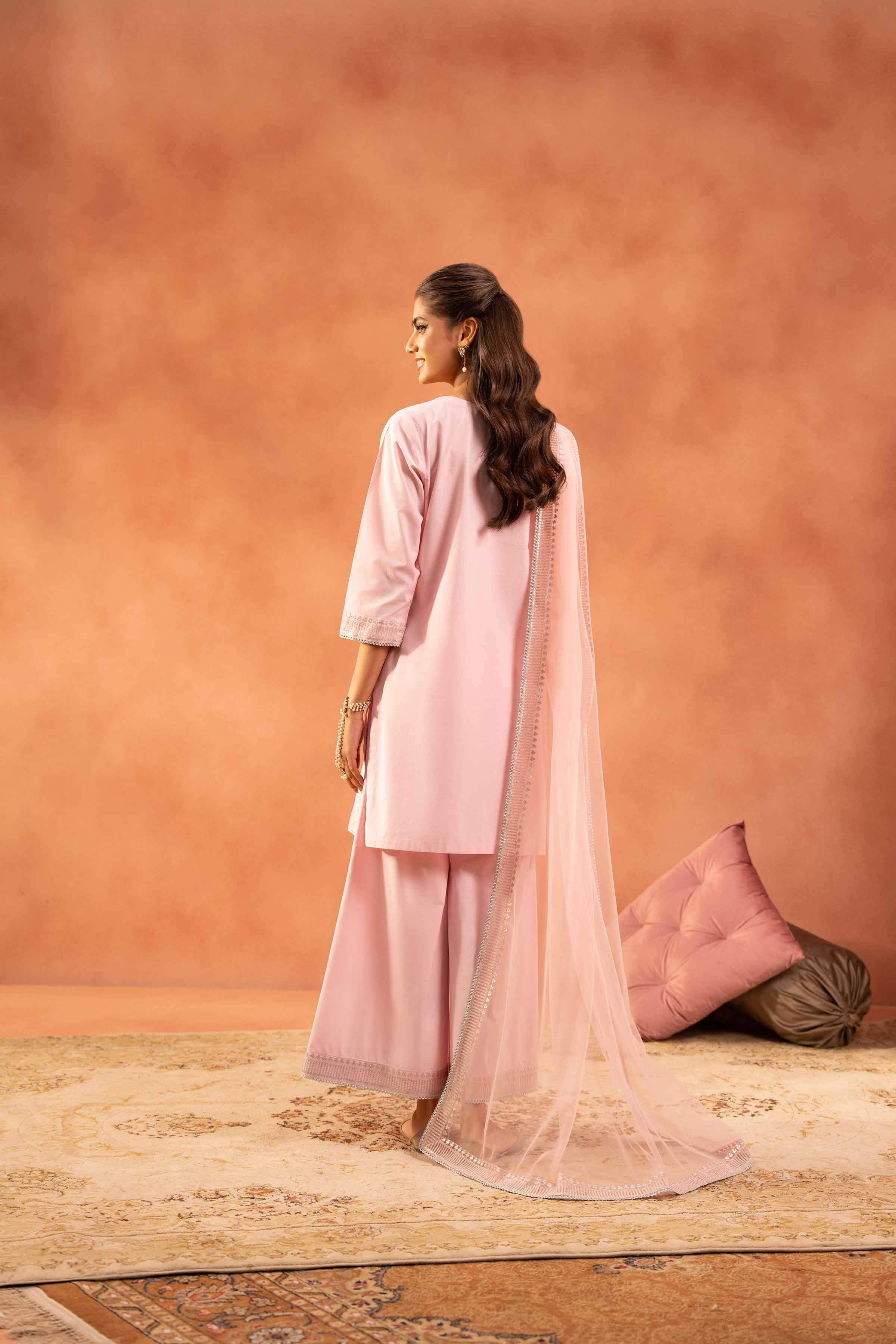 3 Piece - Embroidered Suit - KFE25-160 READY TO WEAR - LUXURY Pink Cambric 3PC Embroidered