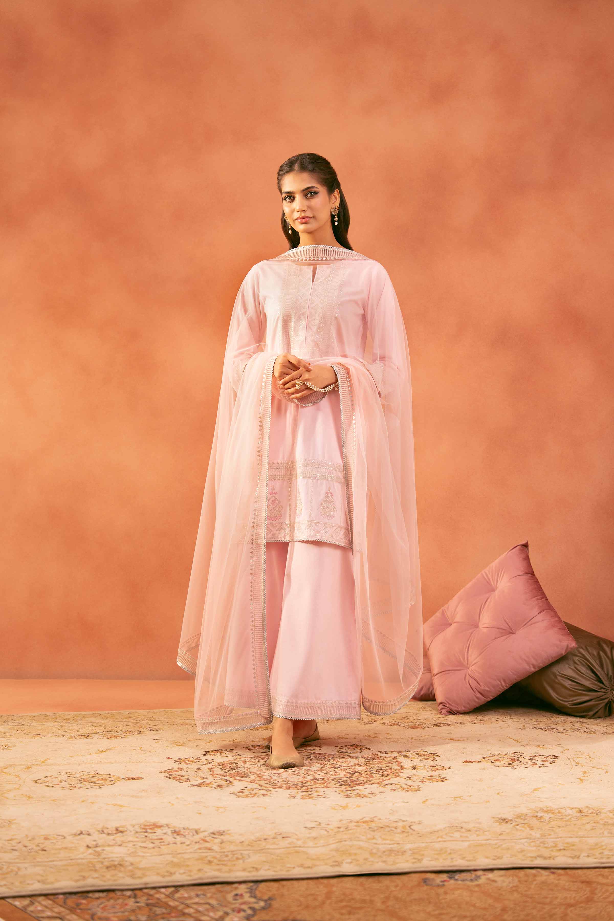 3 Piece - Embroidered Suit - KFE25-160 READY TO WEAR - LUXURY Pink Cambric 3PC Embroidered
