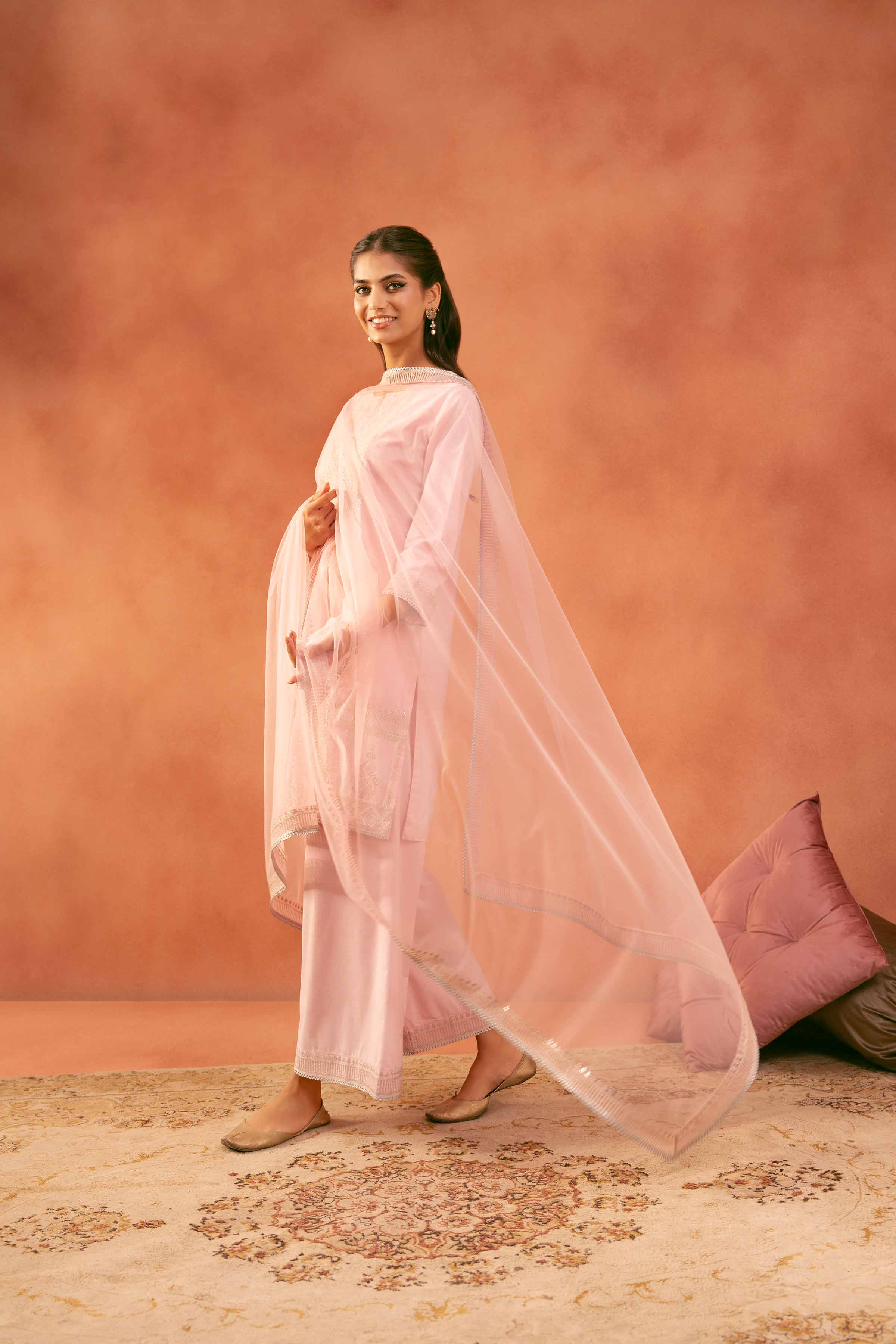 3 Piece - Embroidered Suit - KFE25-160 READY TO WEAR - LUXURY Pink Cambric 3PC Embroidered