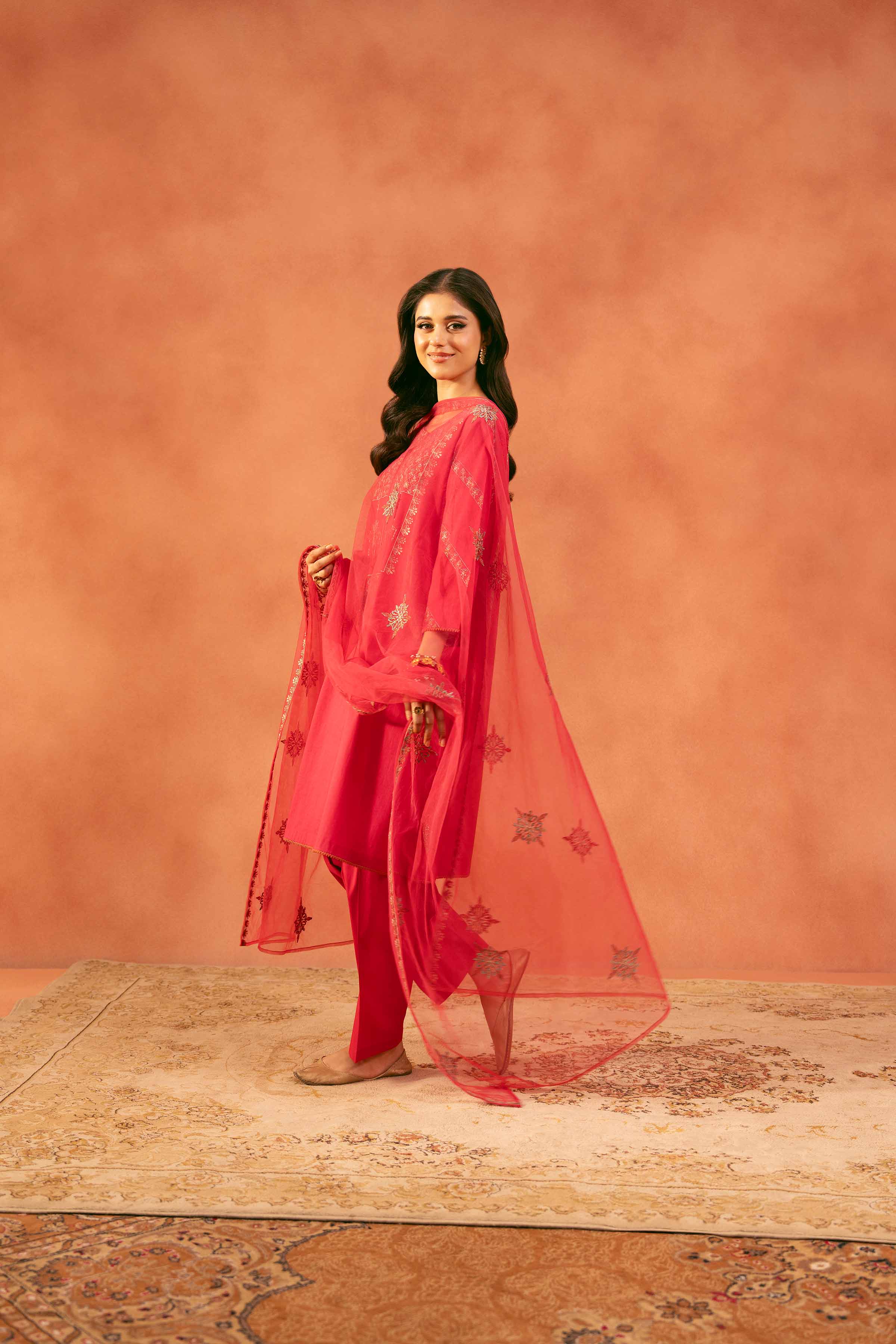 3 Piece - Embroidered Suit - KFE25-172 READY TO WEAR - LUXURY Pink Cambric 3PC Embroidered