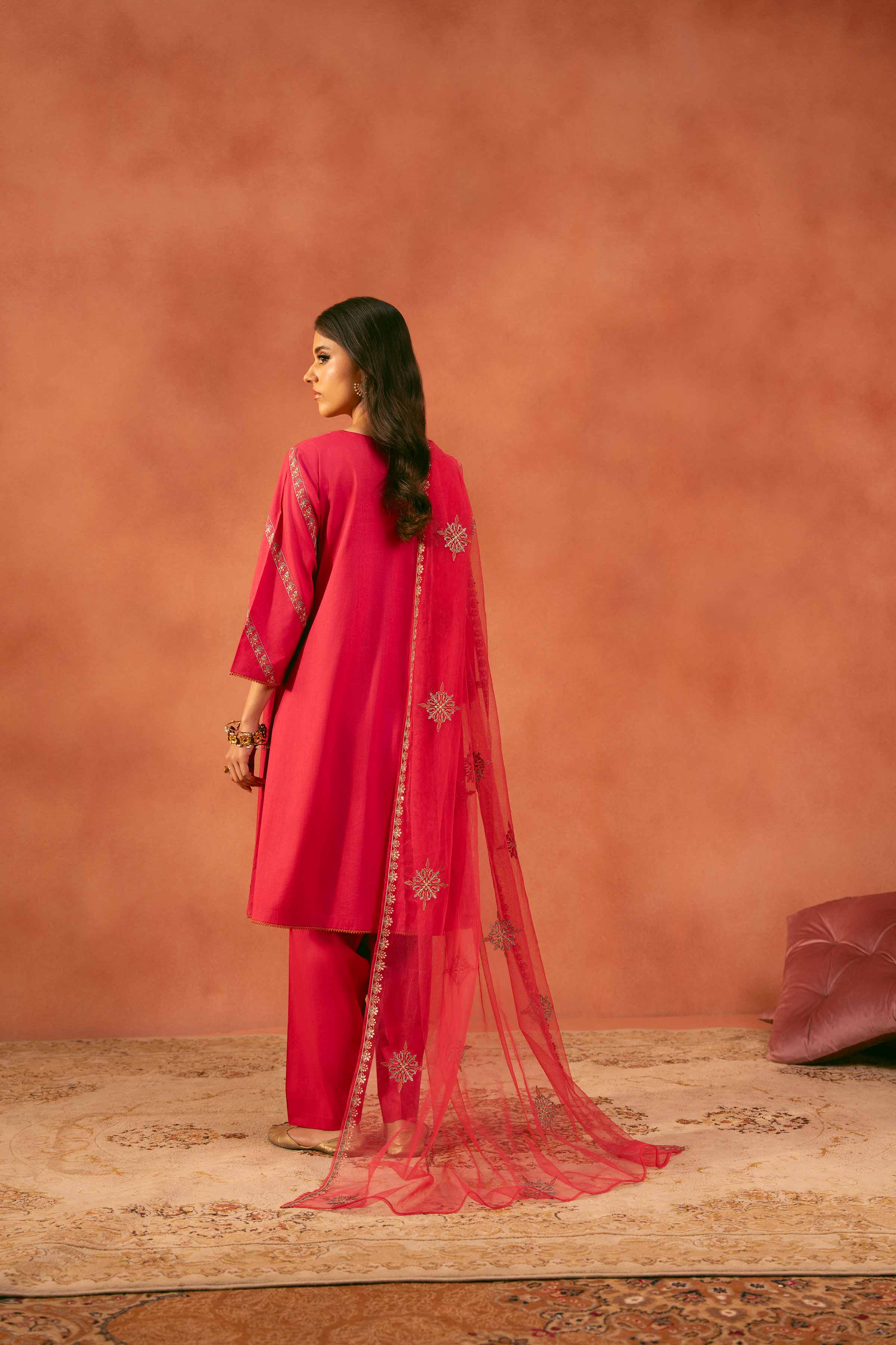 3 Piece - Embroidered Suit - KFE25-172 READY TO WEAR - LUXURY Pink Cambric 3PC Embroidered