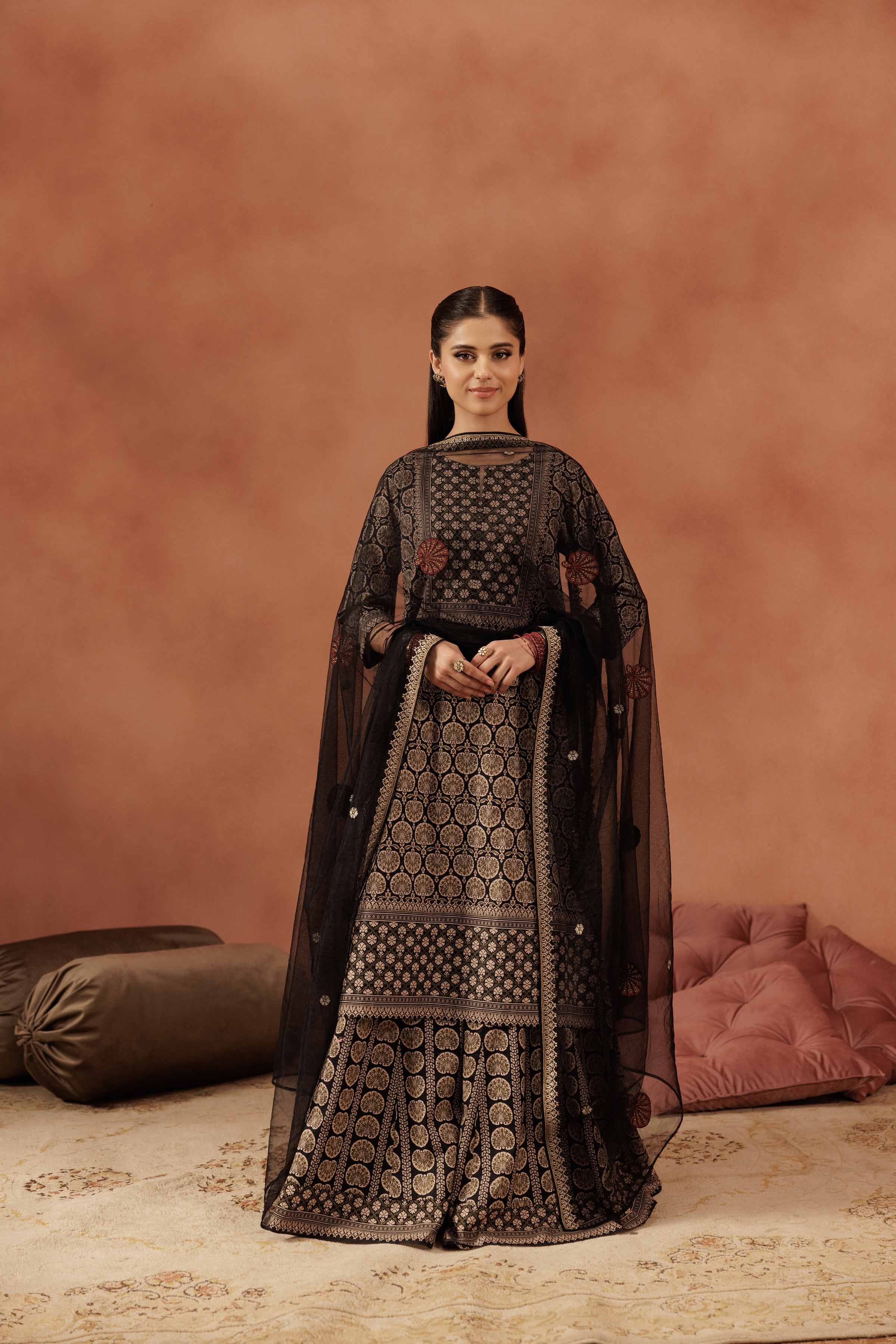 3 Piece - Printed Embroidered Suit - KFE25-173 READY TO WEAR - LUXURY Black Cambric 3PC Embroidered