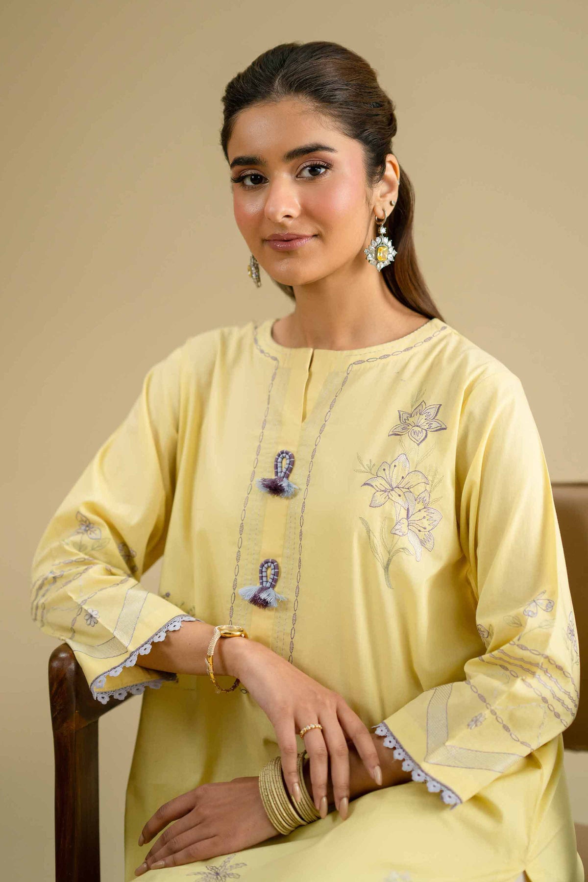 Embroidered Shirt - KFE26-01Yellow Cambric 1PC Embroidered Nishat Australia