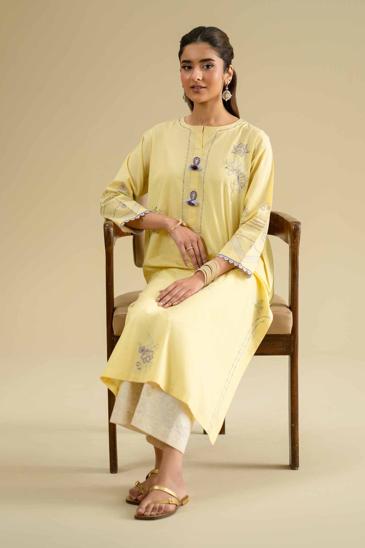 Embroidered Shirt - KFE26-01Yellow Cambric 1PC Embroidered Nishat Australia