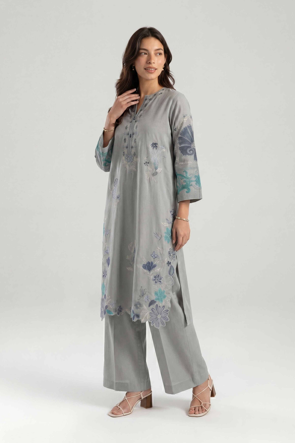 Embroidered Shirt - KFE26-10Grey Cambric 1PC Embroidered Nishat Australia