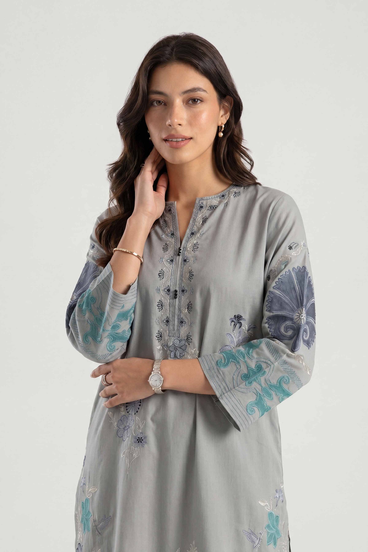 Embroidered Shirt - KFE26-10Grey Cambric 1PC Embroidered Nishat Australia