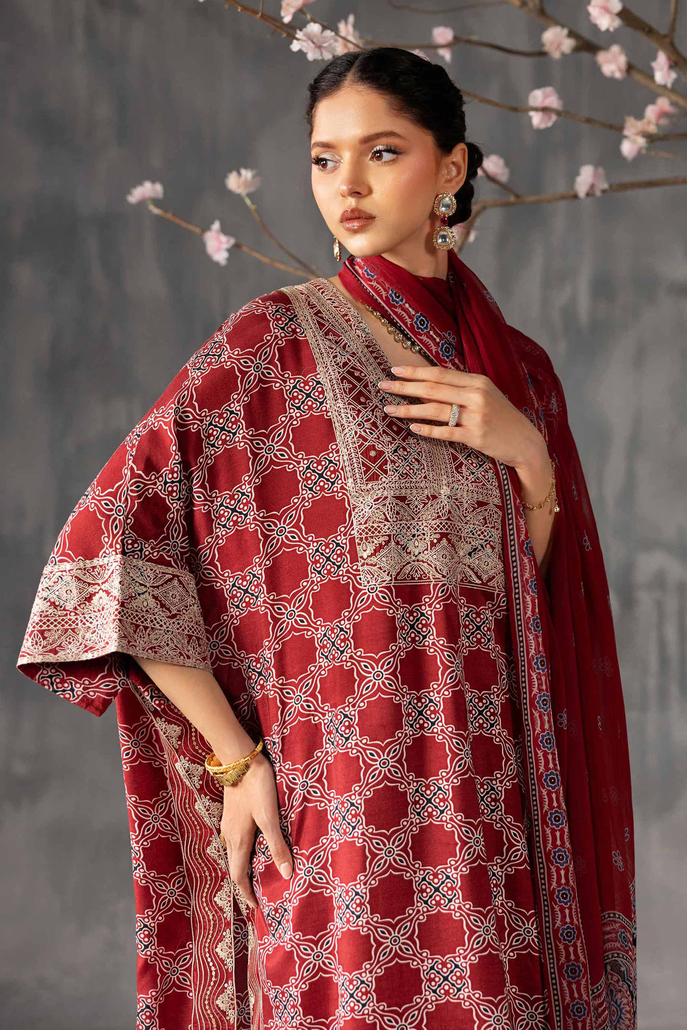 3 Piece - Printed Embroidered Suit - KFE26-108 Red Silk 3PC Embroidered Nishat Australia