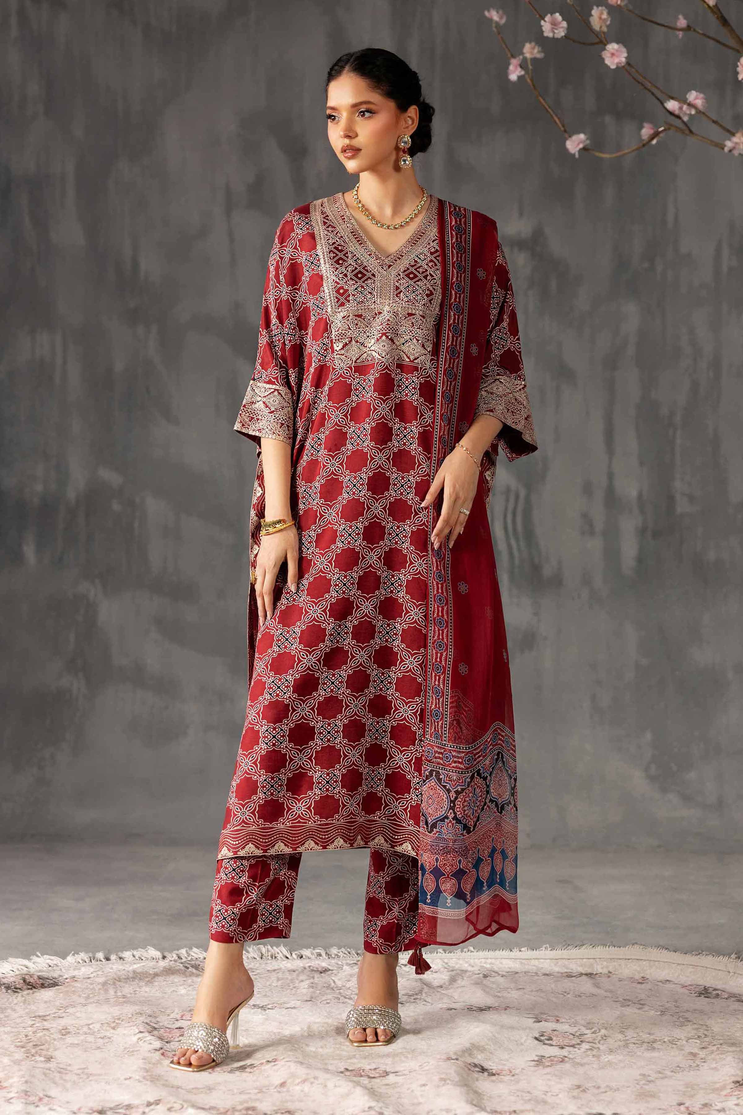 3 Piece - Printed Embroidered Suit - KFE26-108 Red Silk 3PC Embroidered Nishat Australia