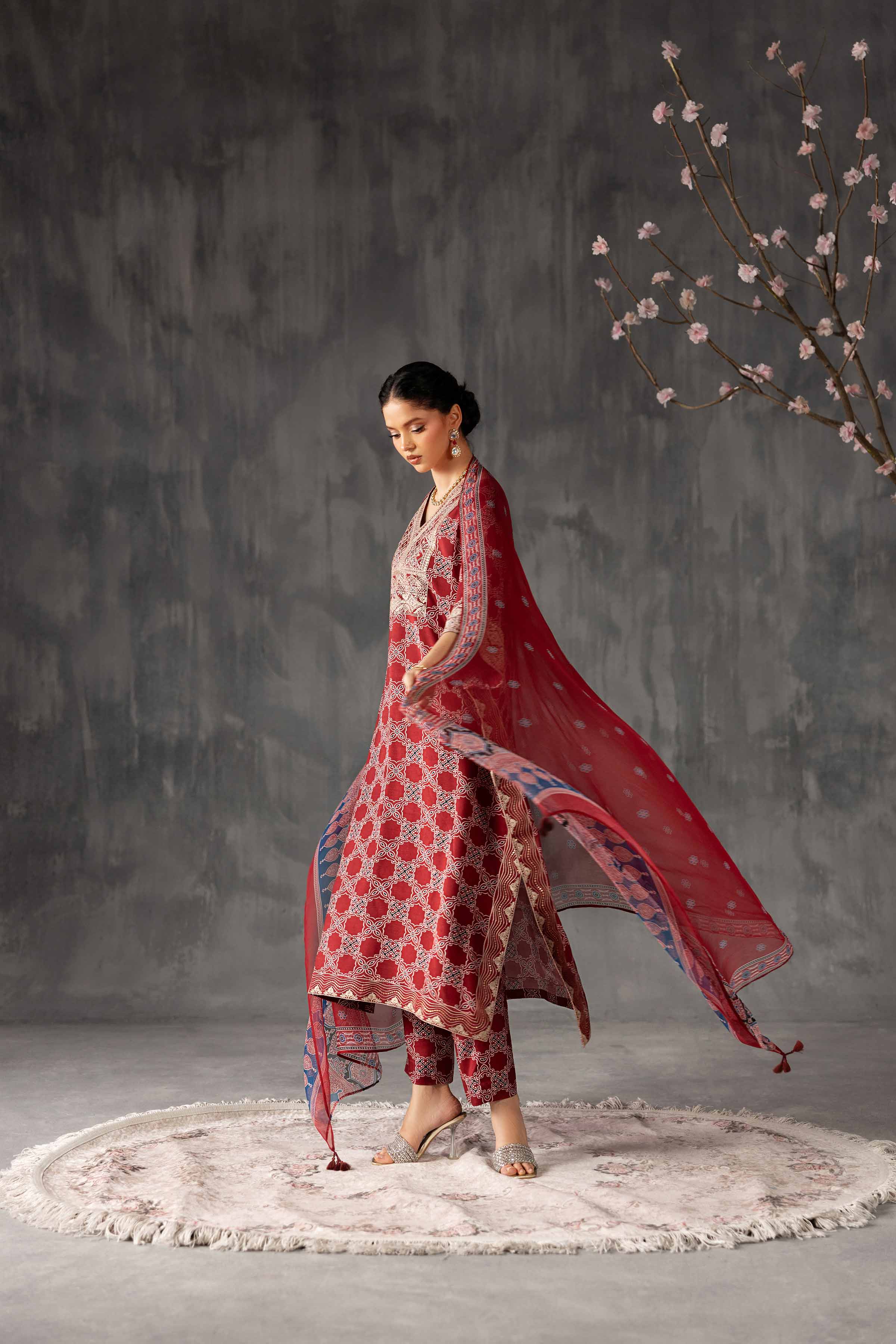 3 Piece - Printed Embroidered Suit - KFE26-108 Red Silk 3PC Embroidered Nishat Australia