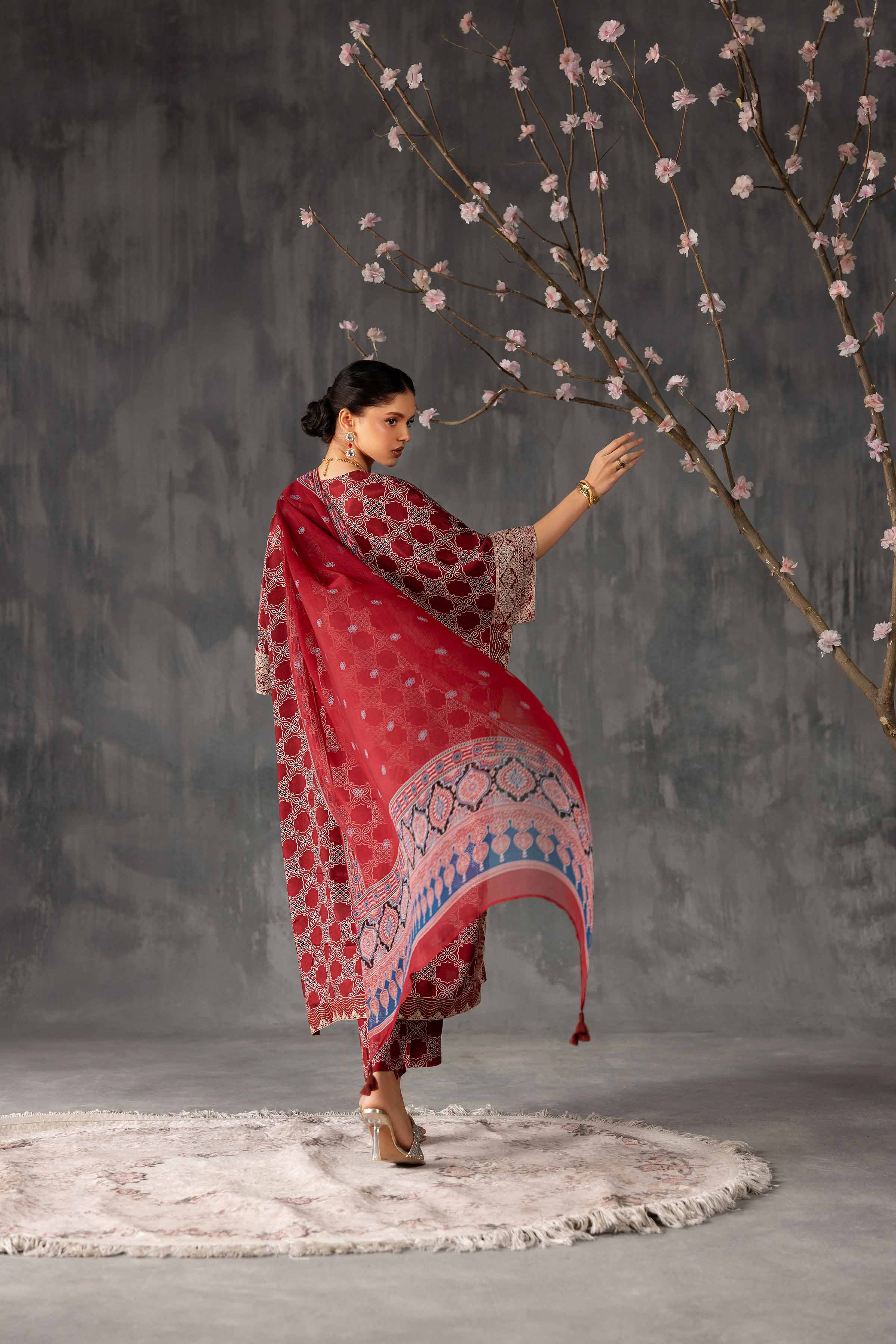 3 Piece - Printed Embroidered Suit - KFE26-108 Red Silk 3PC Embroidered Nishat Australia