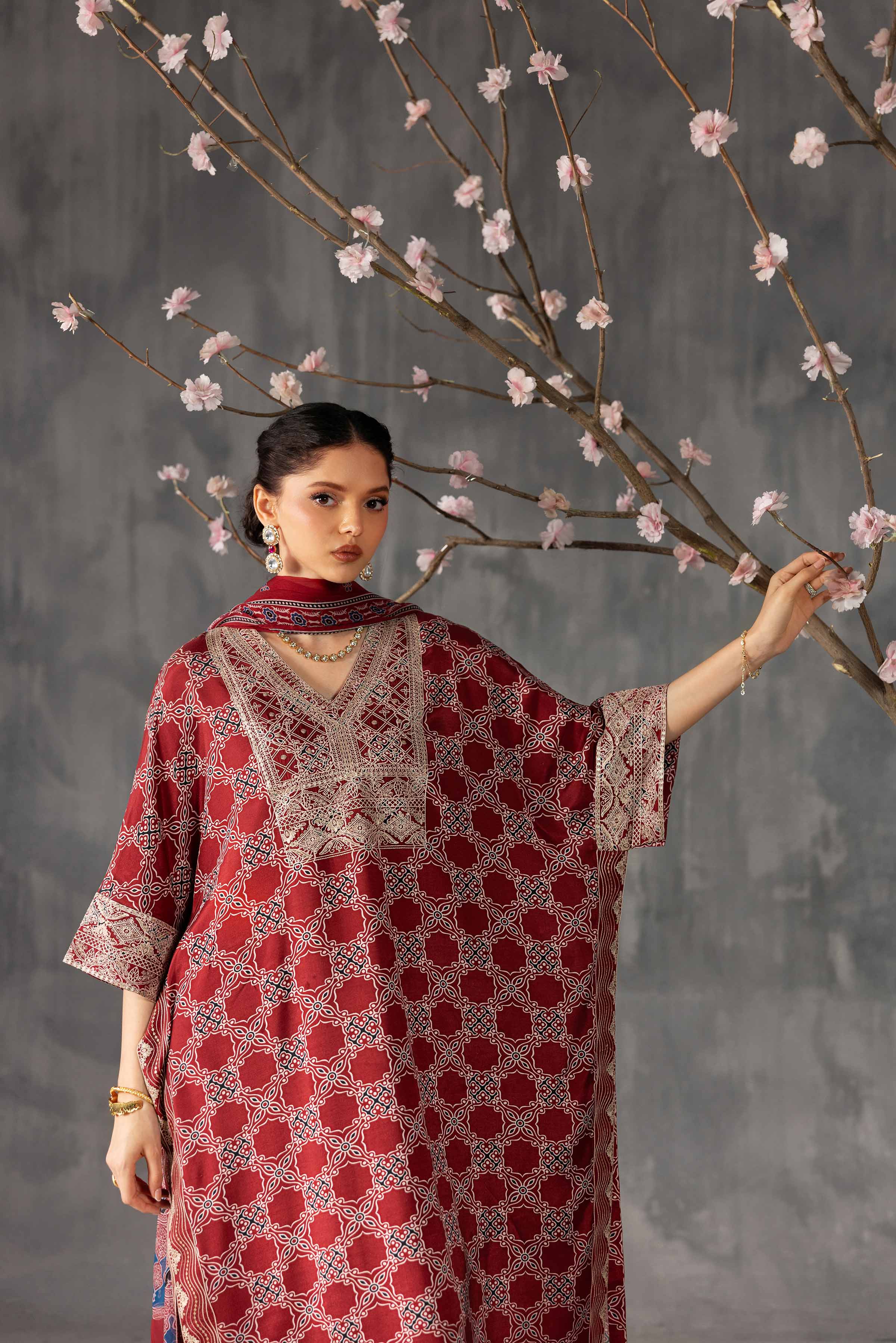 3 Piece - Printed Embroidered Suit - KFE26-108 Red Silk 3PC Embroidered Nishat Australia