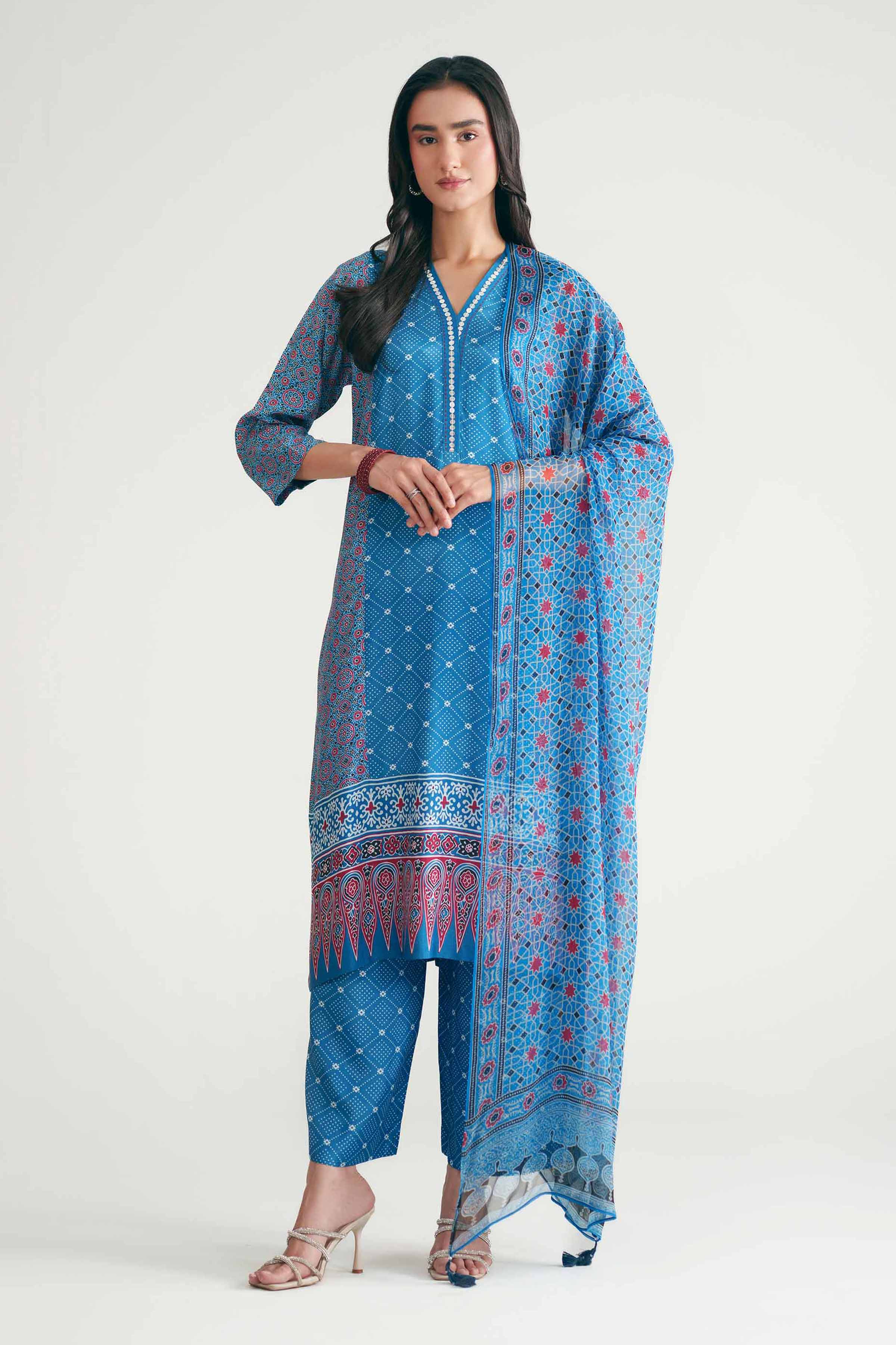 3 Piece - Printed Suit - KFE26-112 Blue Silk 3PC Printed Nishat Australia