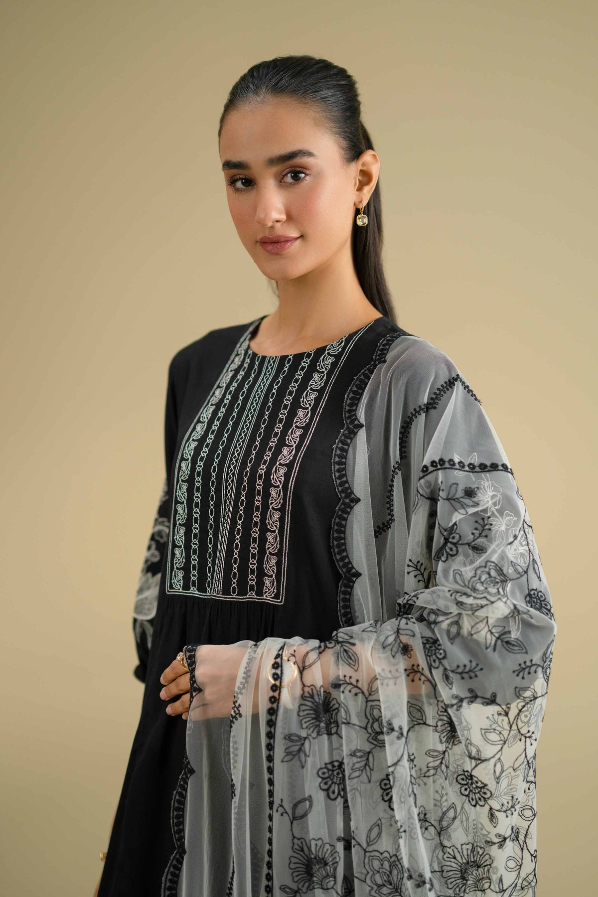 Embroidered Dupatta - KFE26-123White Net 1PC Embroidered Nishat Australia