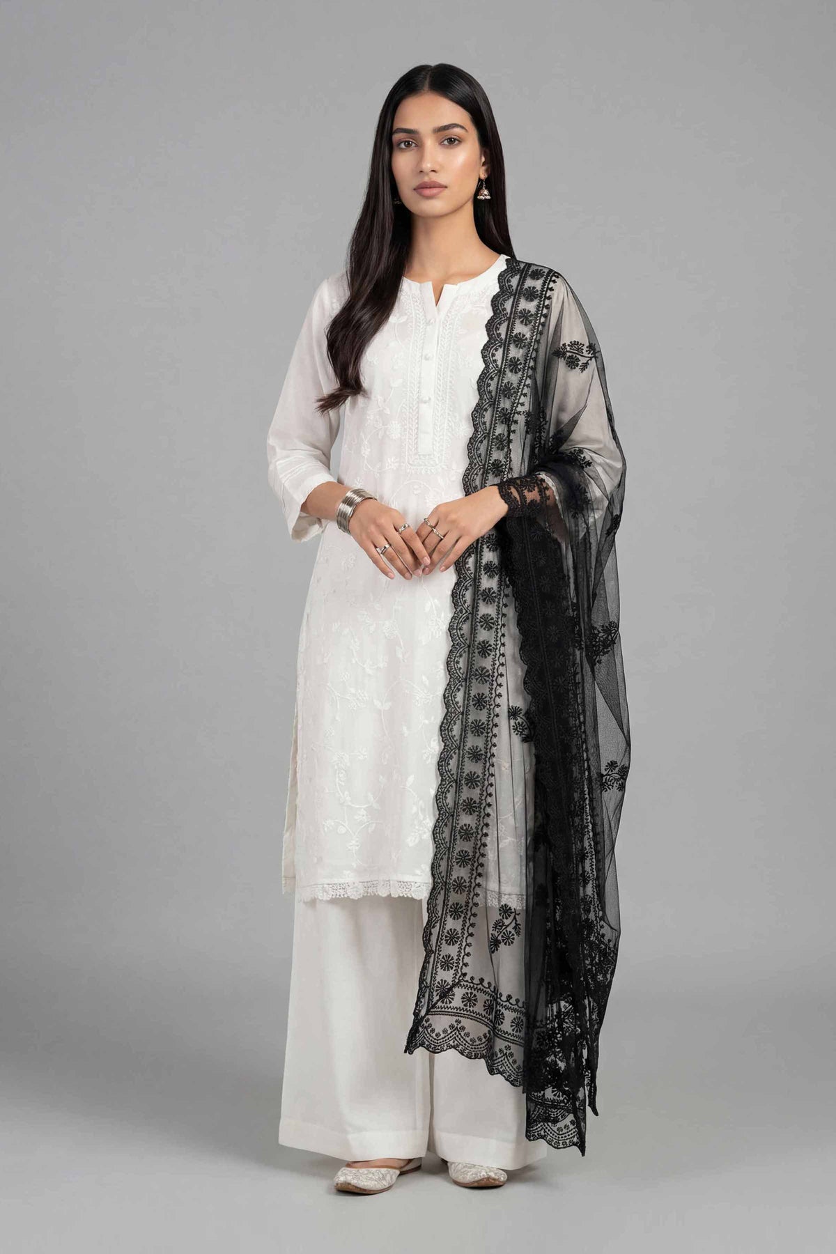Embroidered Dupatta - KFE26-124Black Net 1PC Embroidered Nishat Australia