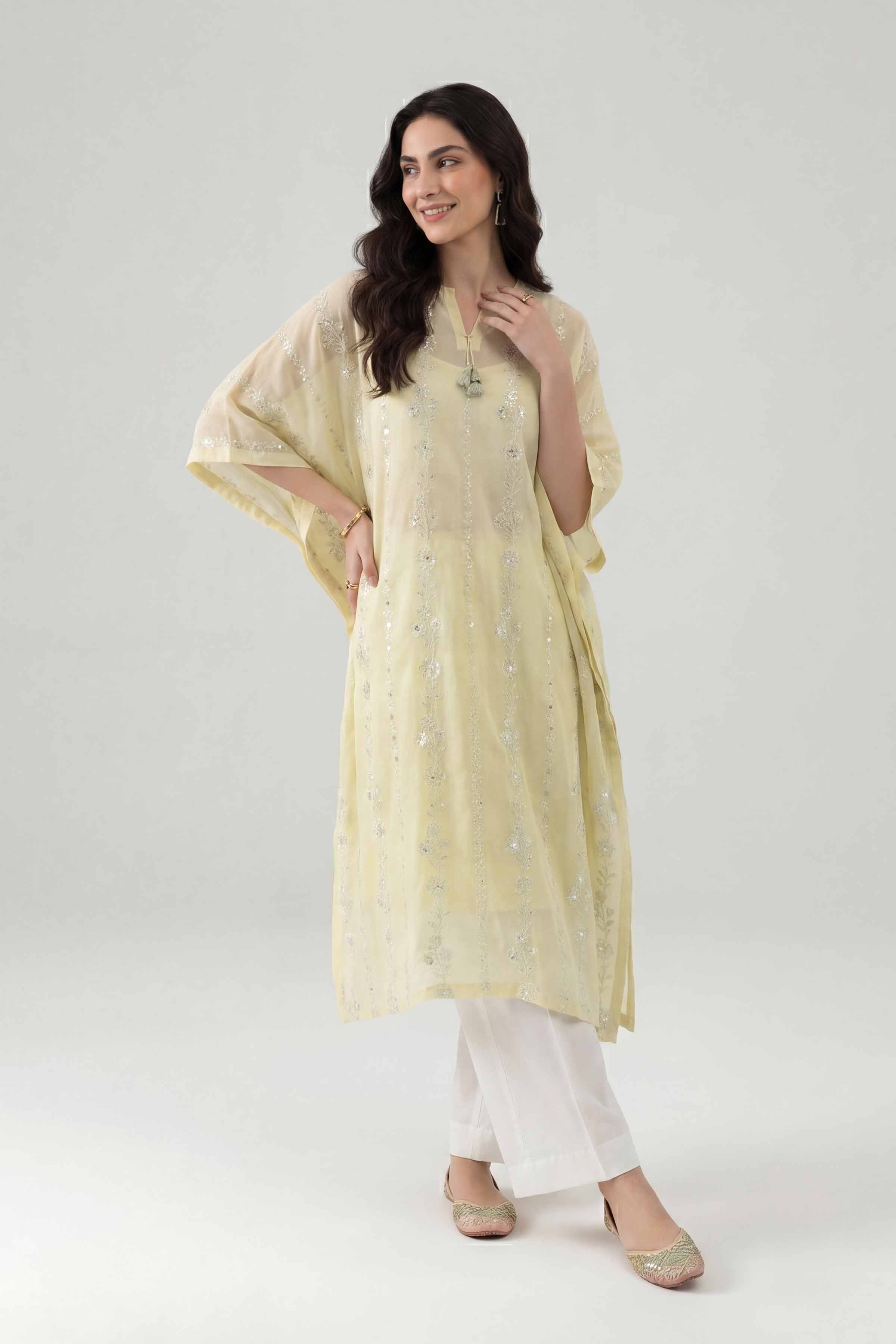 Embroidered Kaftan - KFE26-14 Yellow Lawn 1PC Embroidered Nishat Australia