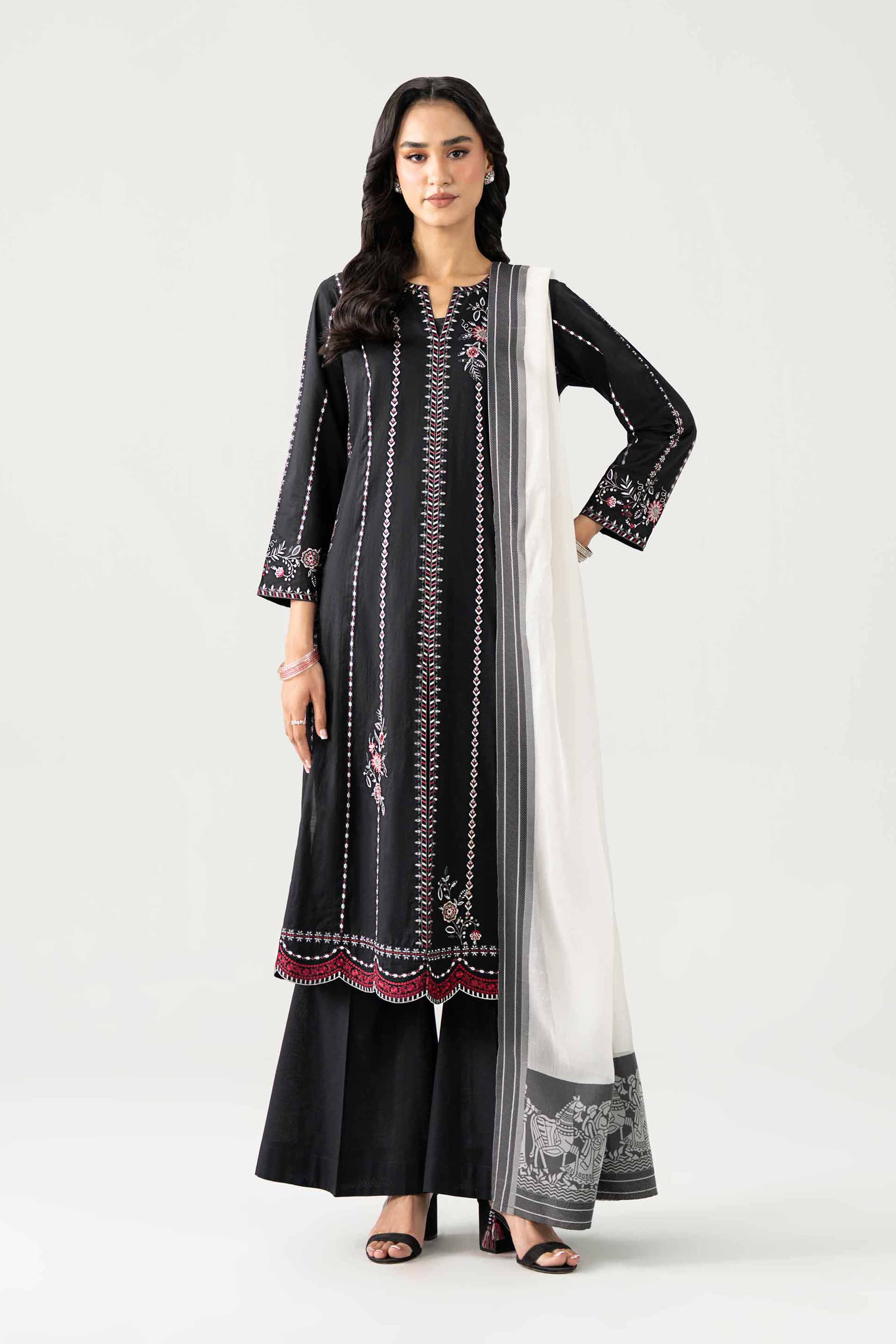 3 Piece - Embroidered Suit - KFE26-15 Black Cambric 3PC Embroidered Nishat Australia